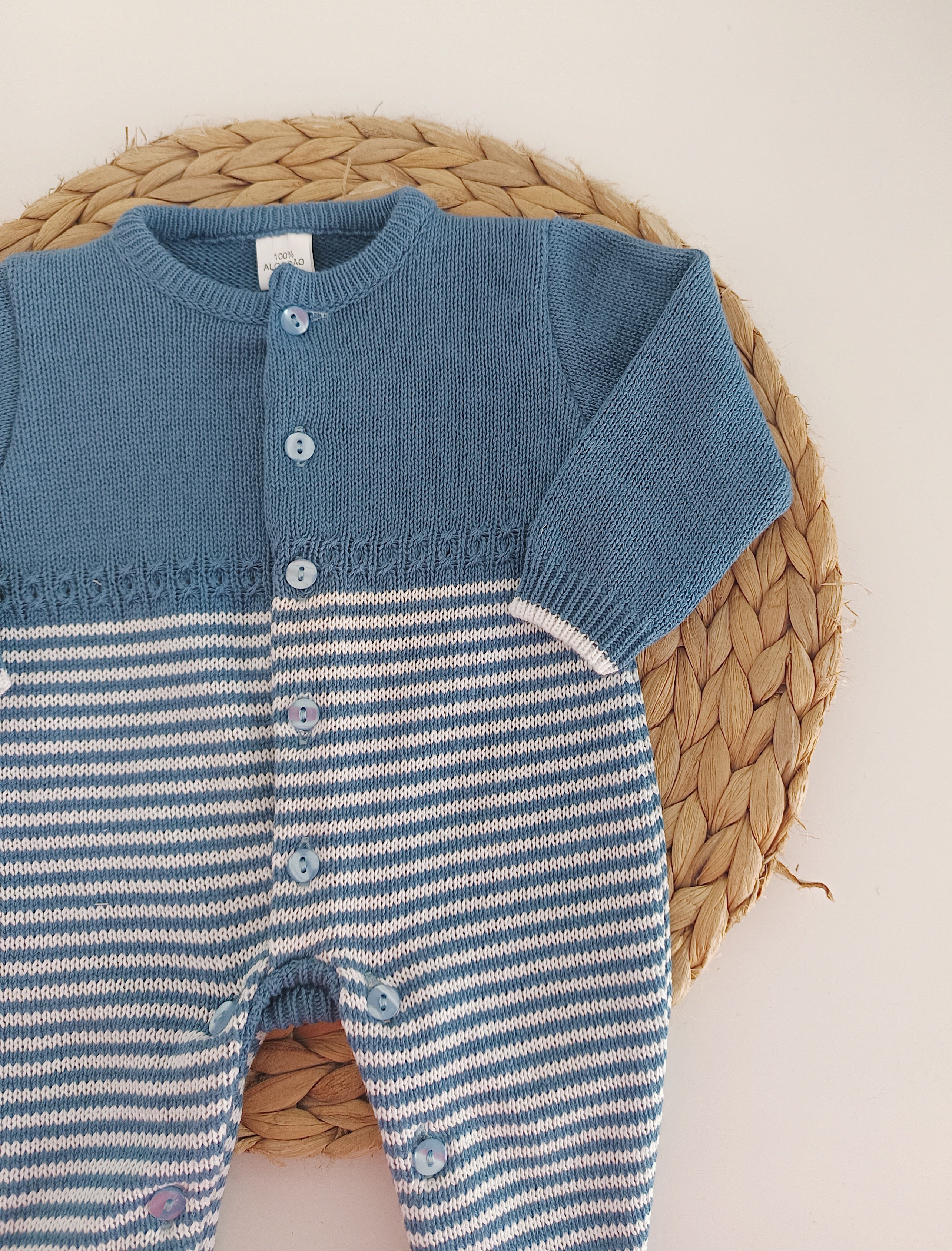 Babygrow de Malha Riscas Jeans