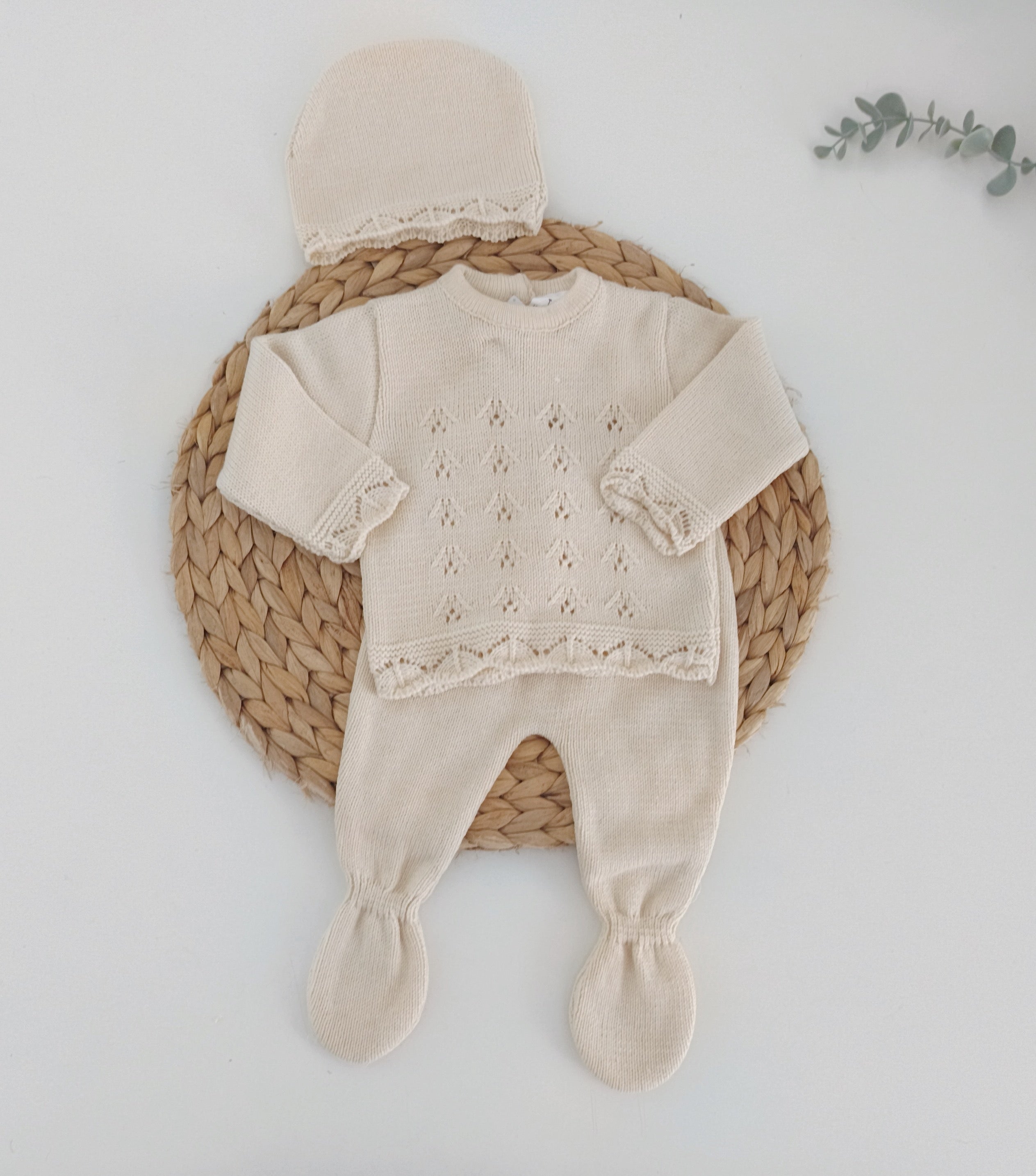 Conjunto de Malha Algodão com Gorro Espiga Areia