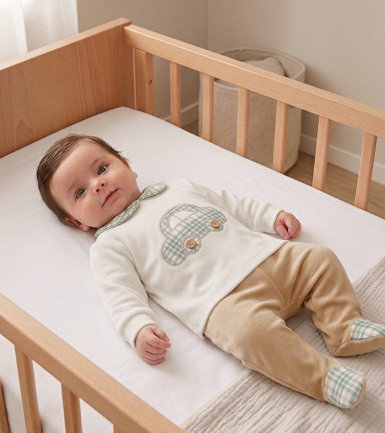 Fato 2 peças bebé menino veludo bordado carrinho botões rodas pérola verde seco FitFiu Babies