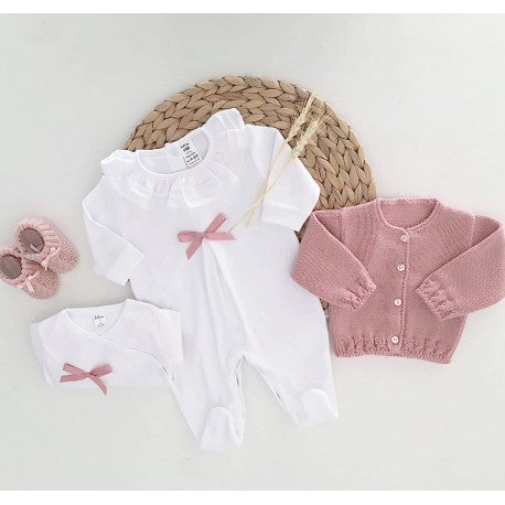 FitFiu Babies® | Conjunto Primeira Roupinha Veludo Laço Rosa Velho