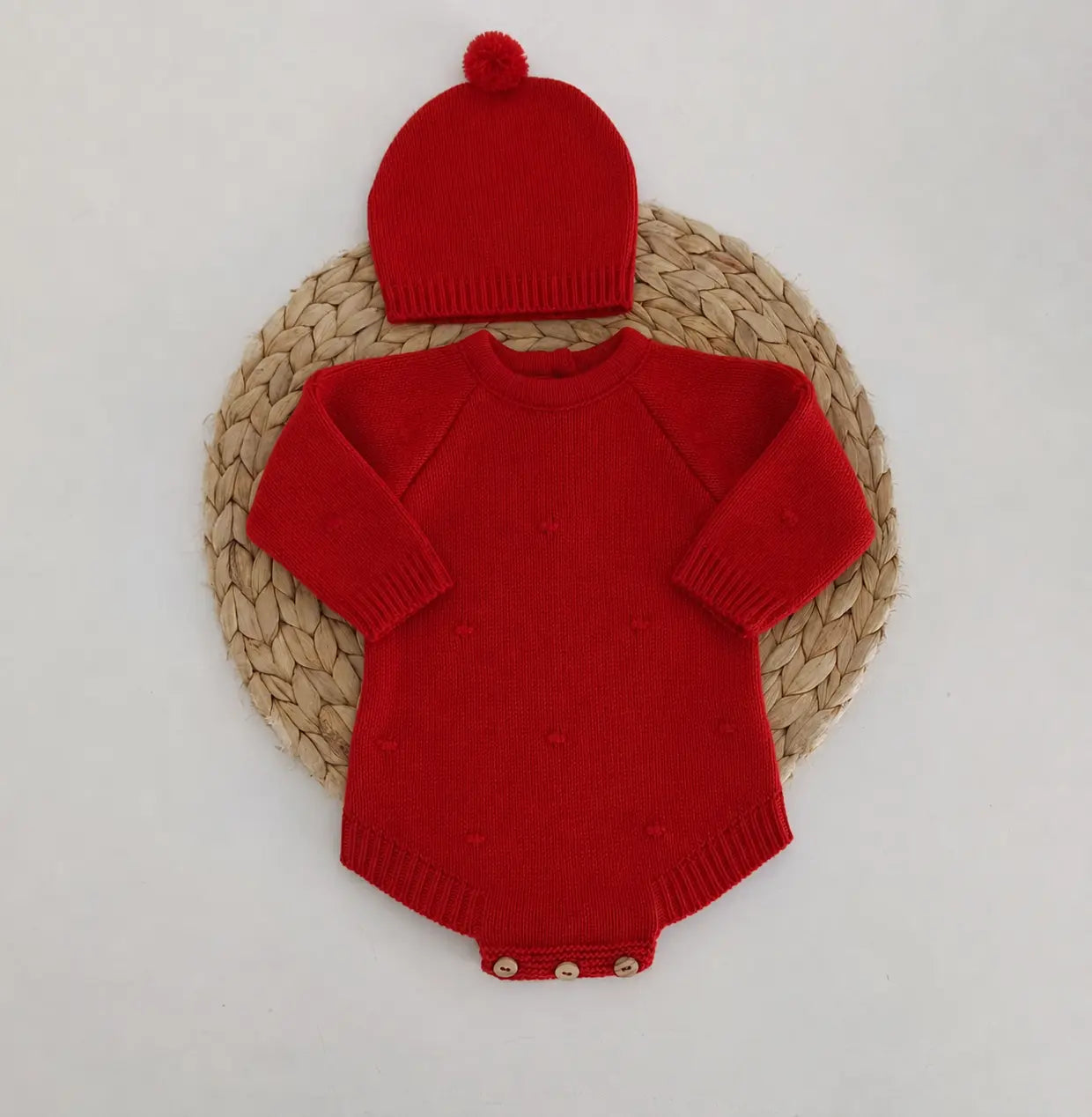 Fofo de Malha bebé Pompons com Gorro Tijolo