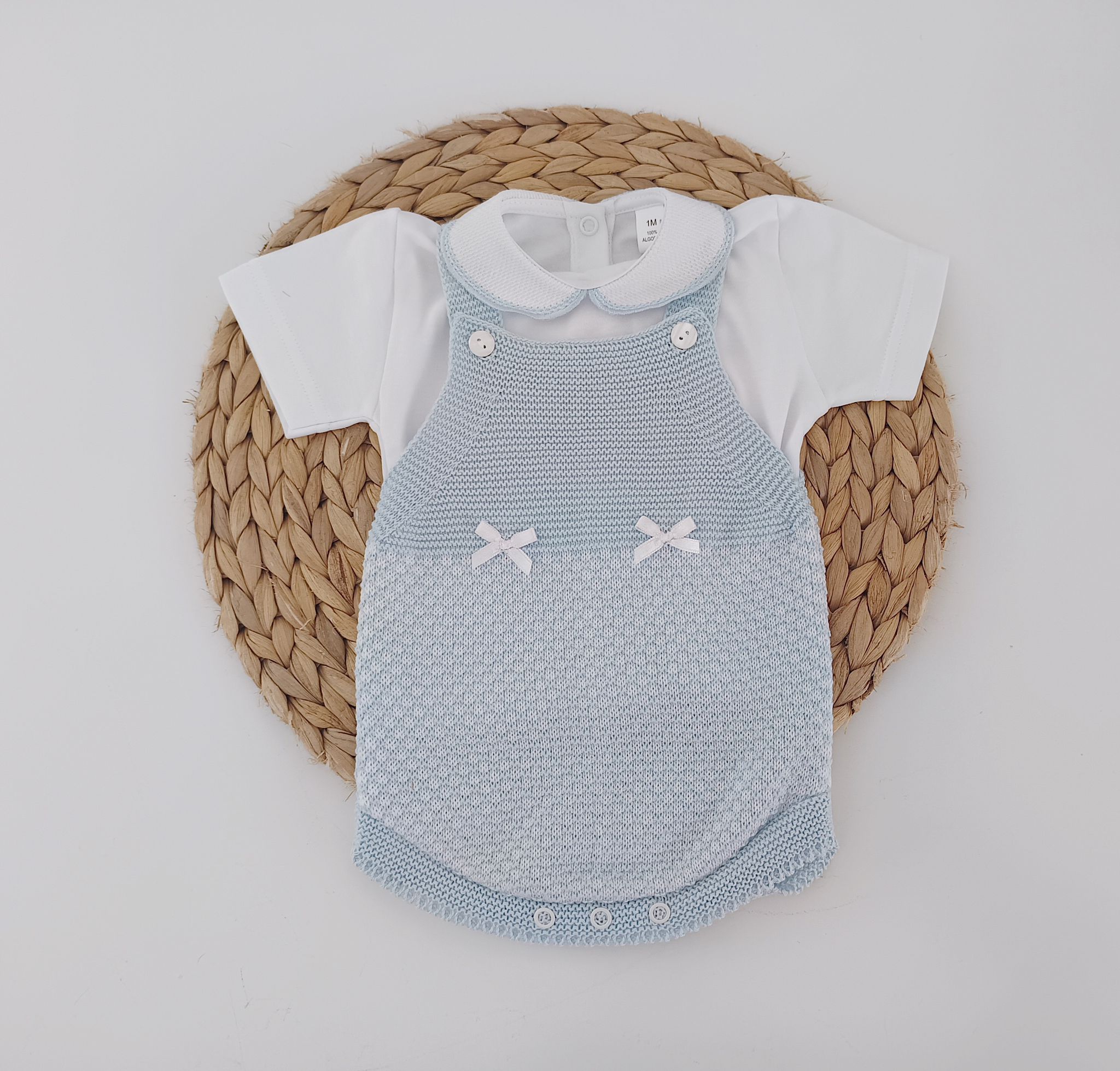 Fofo de Malha com Camisa Manga Curta Mescla Lacinhos Azul