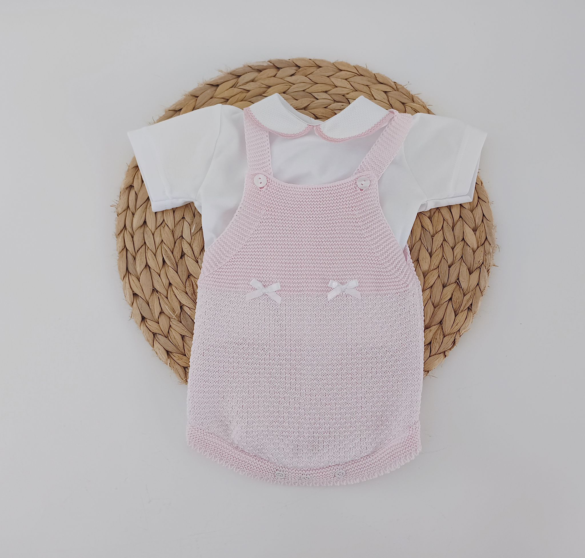 Fofo de Malha com Camisa Manga Curta Mescla Lacinhos Rosa