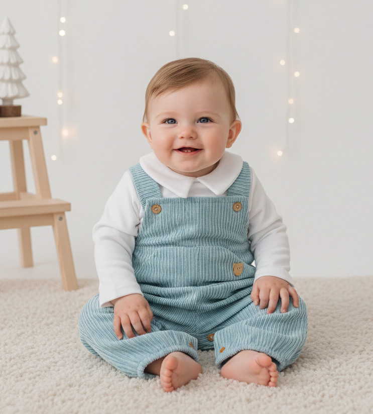 Jardineiras de Bombazine Bolso com Camisa Azul
