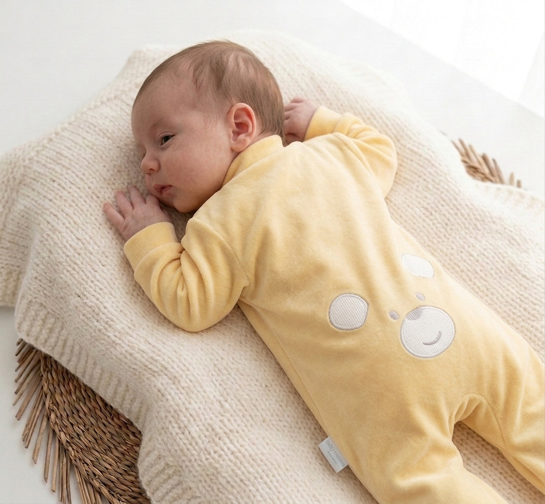 Babygrow Veludo Ursinho Orelhas Amarelo