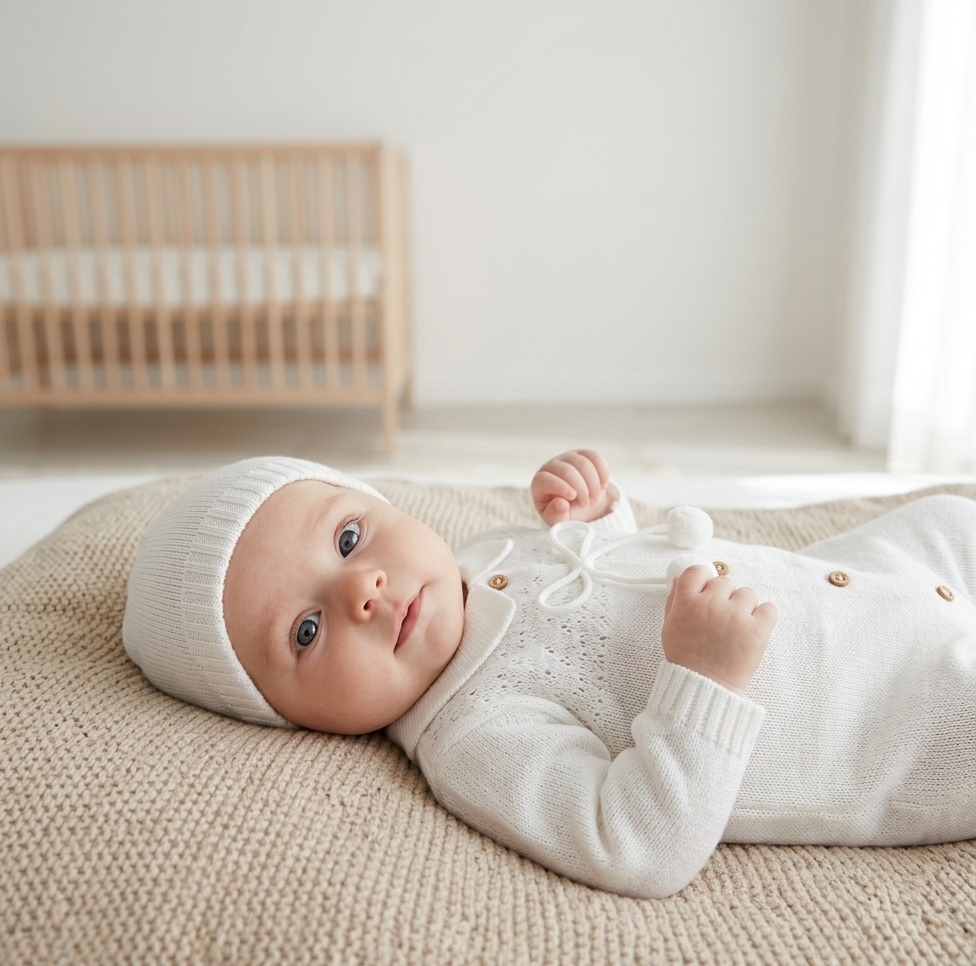 Babygrow de Malha Pompons com Gorro Pérola
