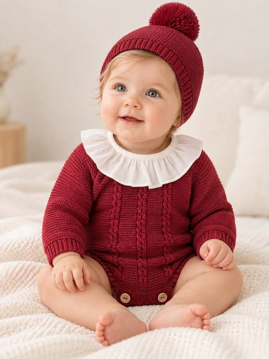 Fofo de Malha com Gola e Gorro Pompom Vermelho