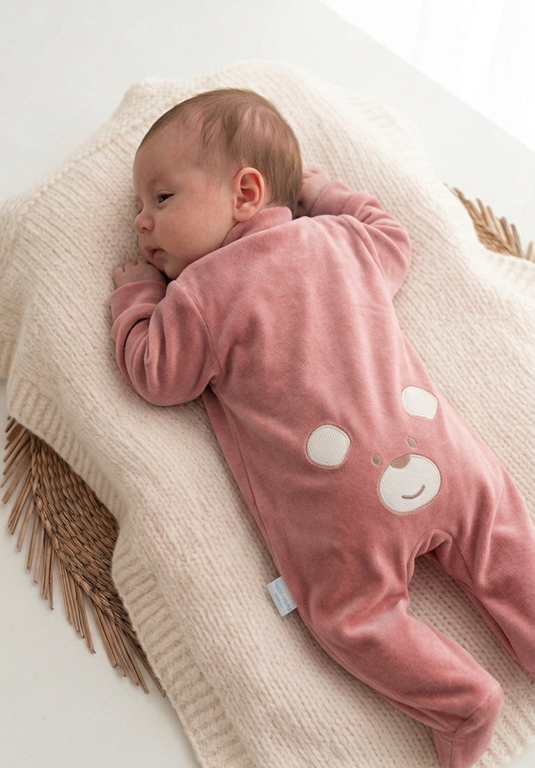 Babygrow Veludo Ursinho Orelhas Rosa Velho