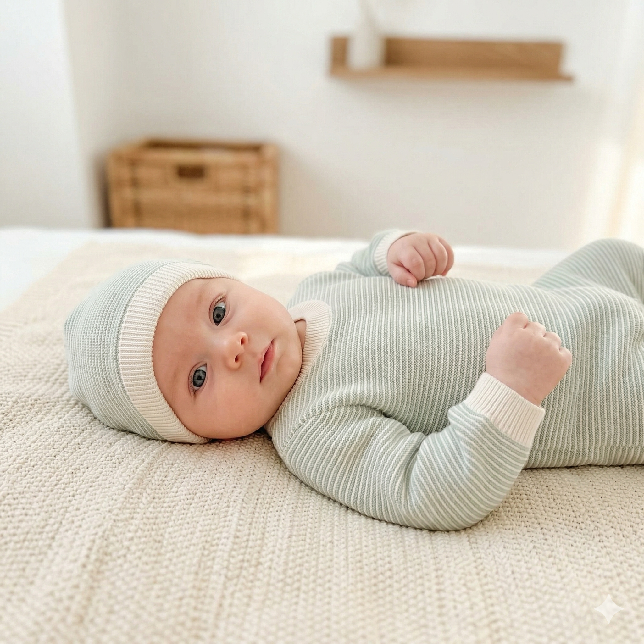 Babygrow de Malha Algodão com Gorro Riscas Verde