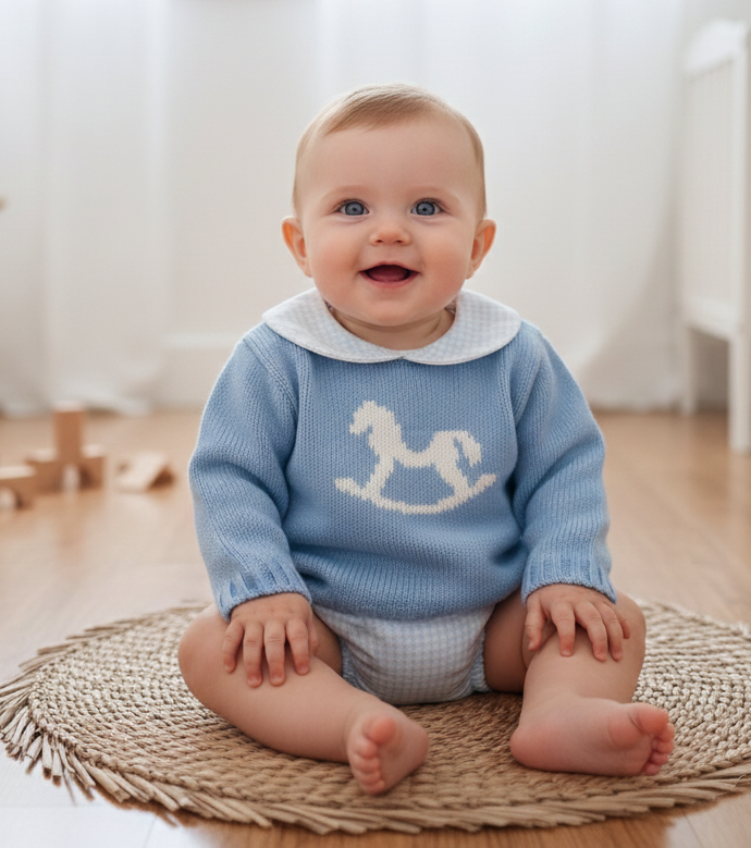 Tapa Fraldas com Camisola de Malha Cavalinho Azul