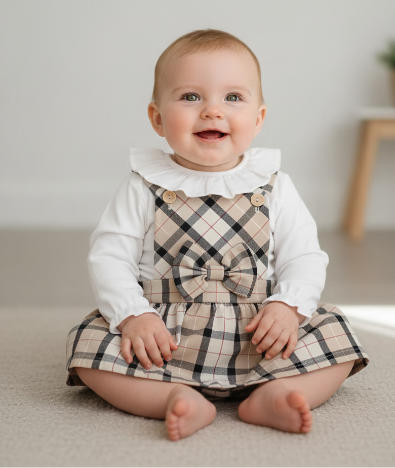 Fofo com Blusa Xadrez Laço Areia