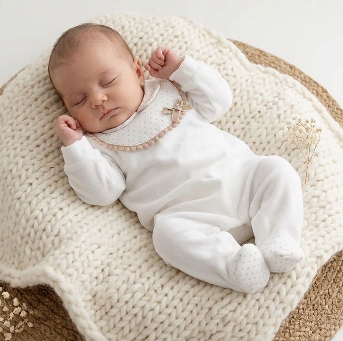 FitFiu Babies® | Babygrow Peitilho com Pompons e Laço Areia