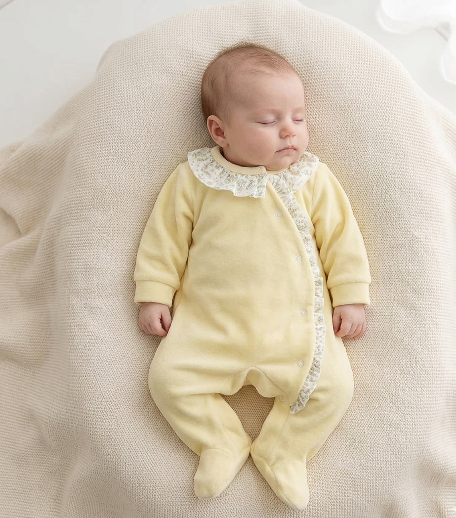 Babygrow Folho e Gola Flores Amarelo