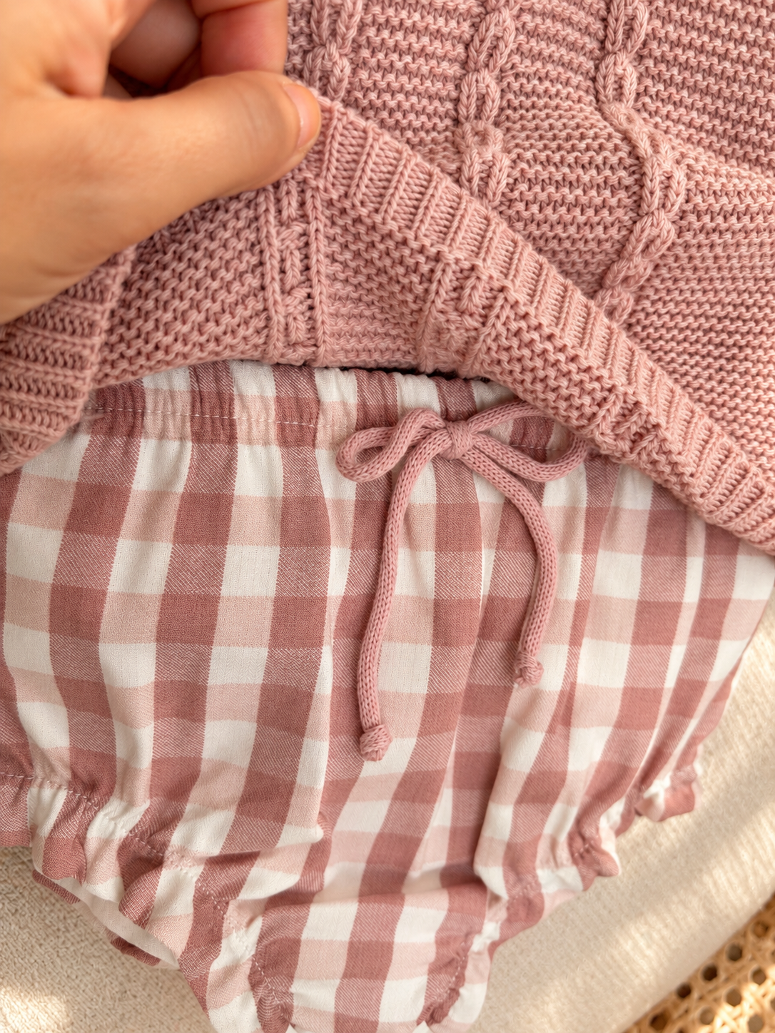 Tapa Fraldas Vichy com Camisola de Malha Rosa Velho