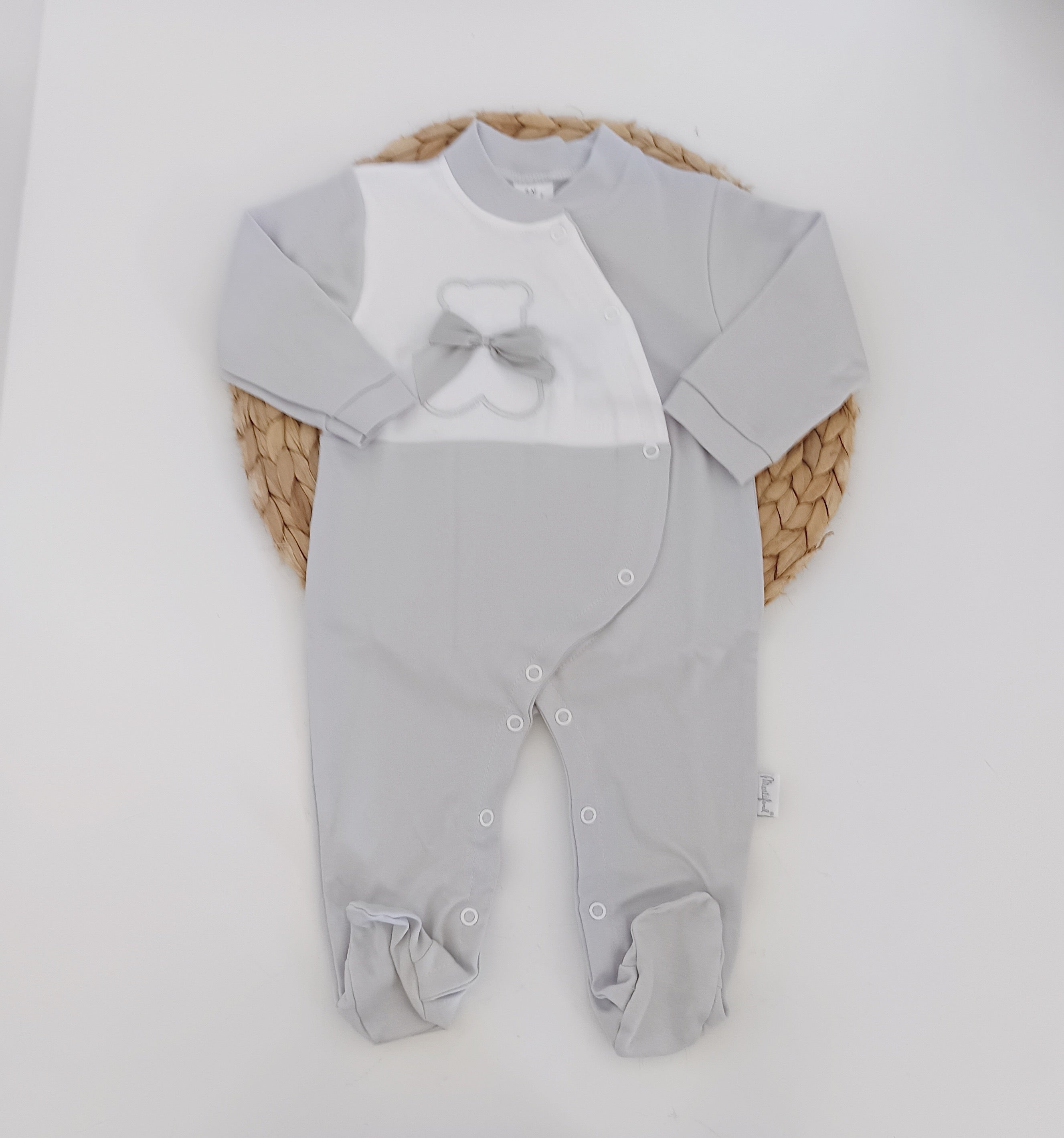 Babygrow Algodão Urso Laço Cinza