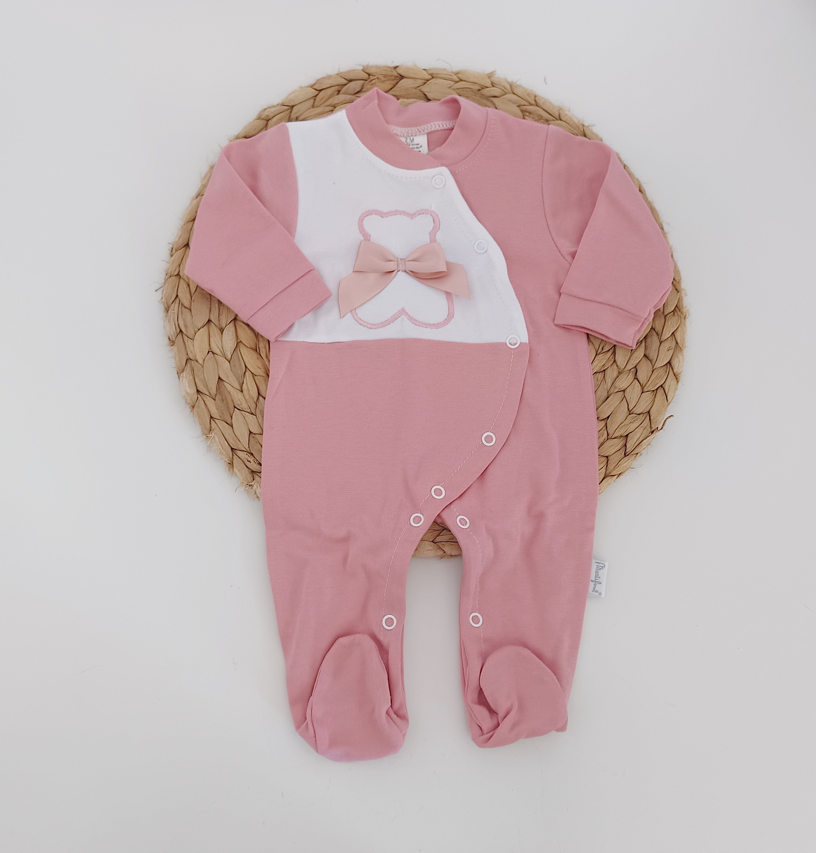 Babygrow Algodão Urso Laço Rosa Velho