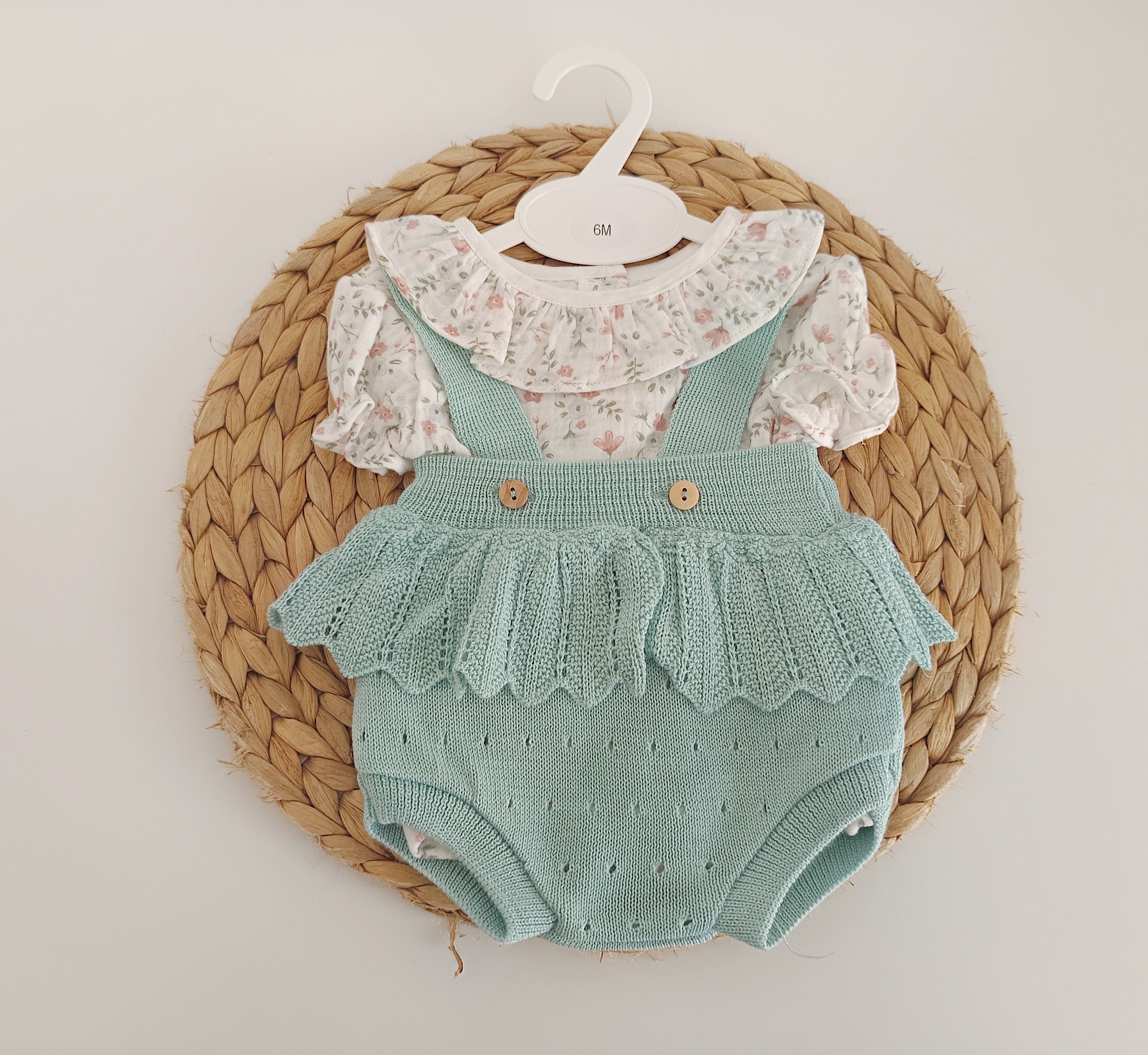 Fofo de Malha com Blusa Flores Manga Curta Verde