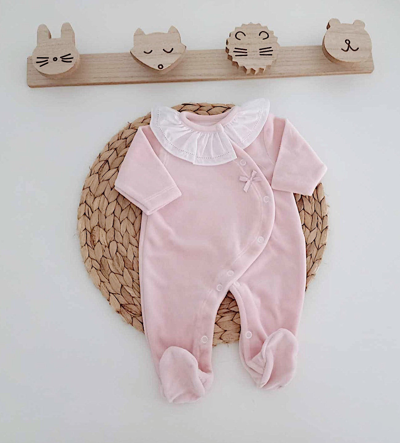 Babygrow Veludo Basic Gola Rosa Velho