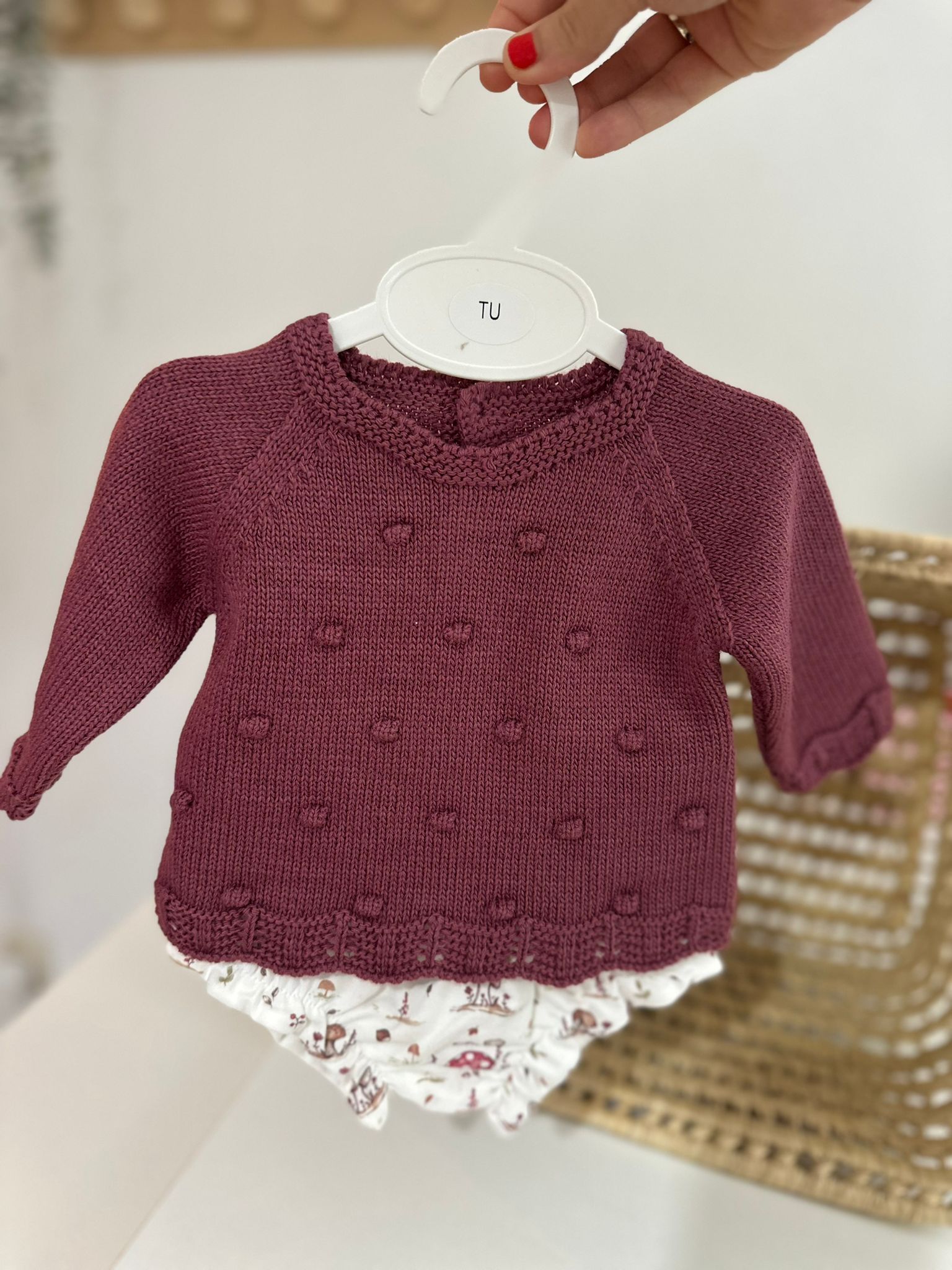 Tapa Fraldas com Camisola de Malha Cogumelos Beringela