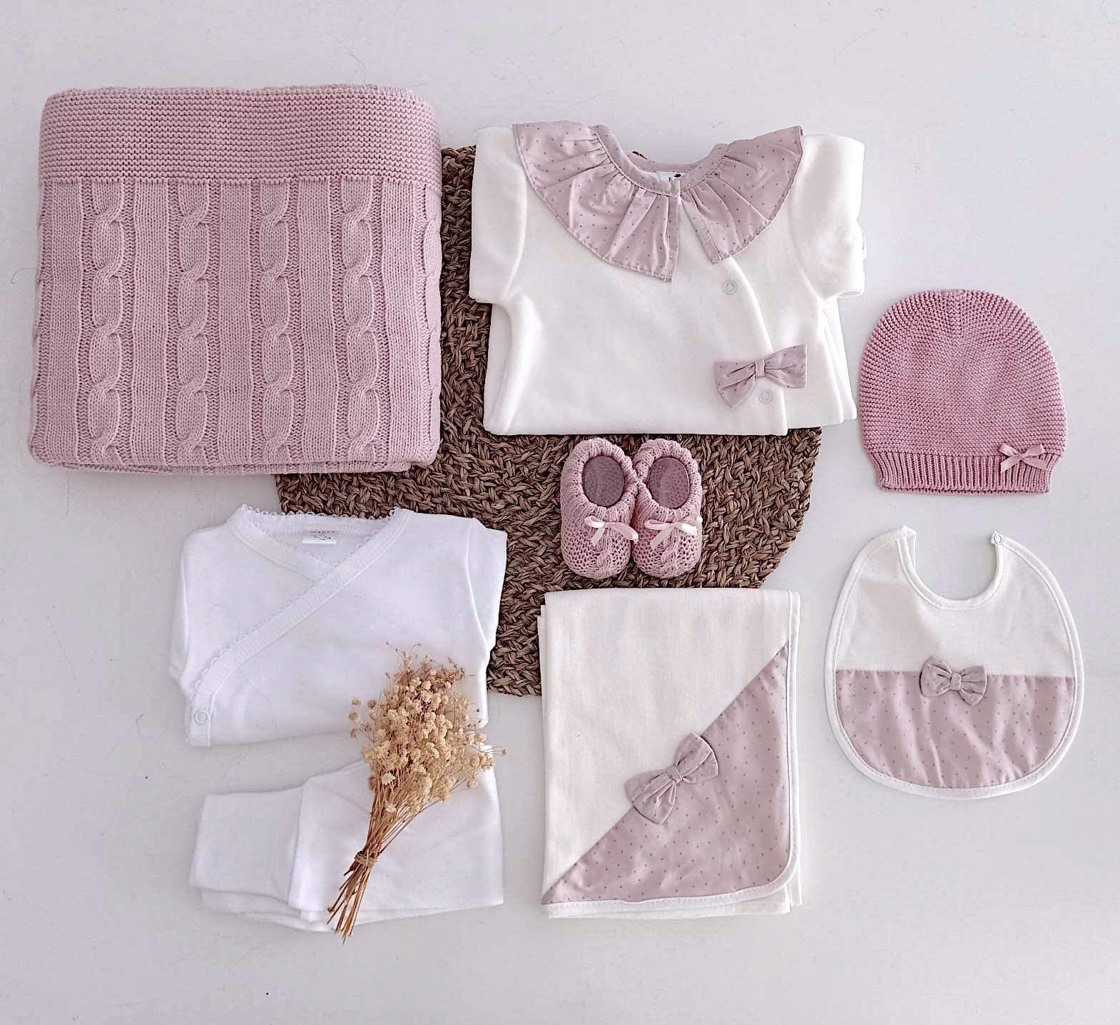 FitFiu Babies® | Kit de Maternidade Veludo Laço Pintinhas Rosa Velho