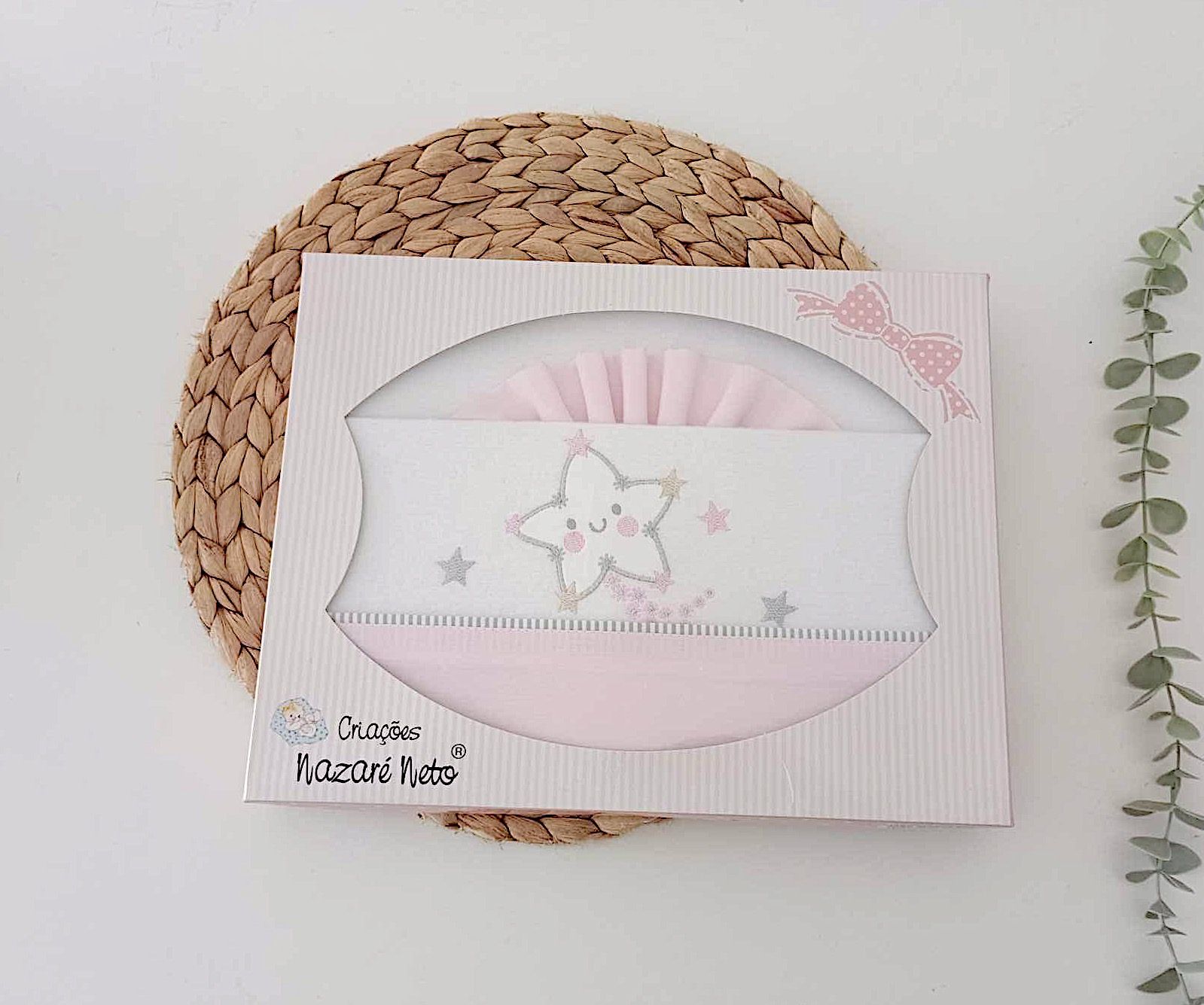 Lençol de Bebé de Alcofa Flanela Estrela Rosa