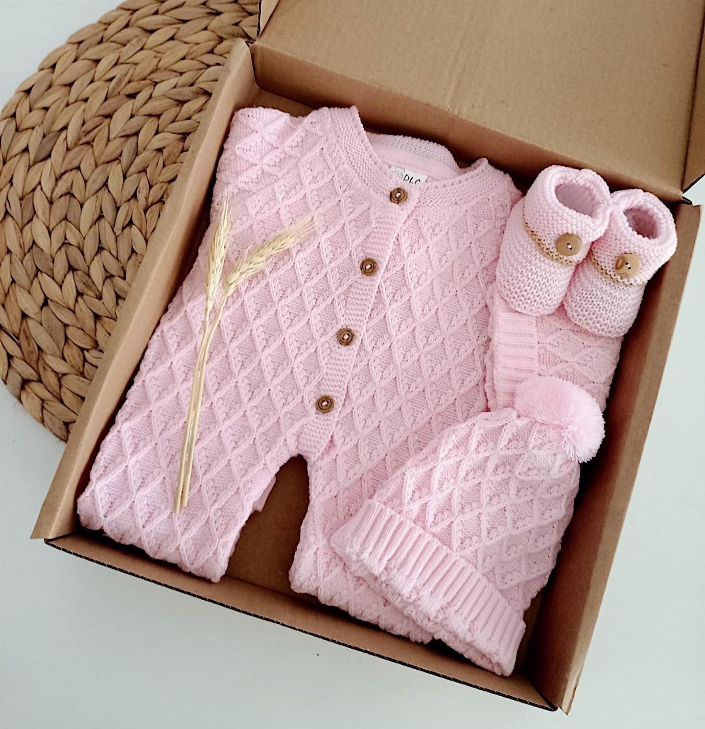 Pack Babygrow c/ gorro e carapins botão Rosa