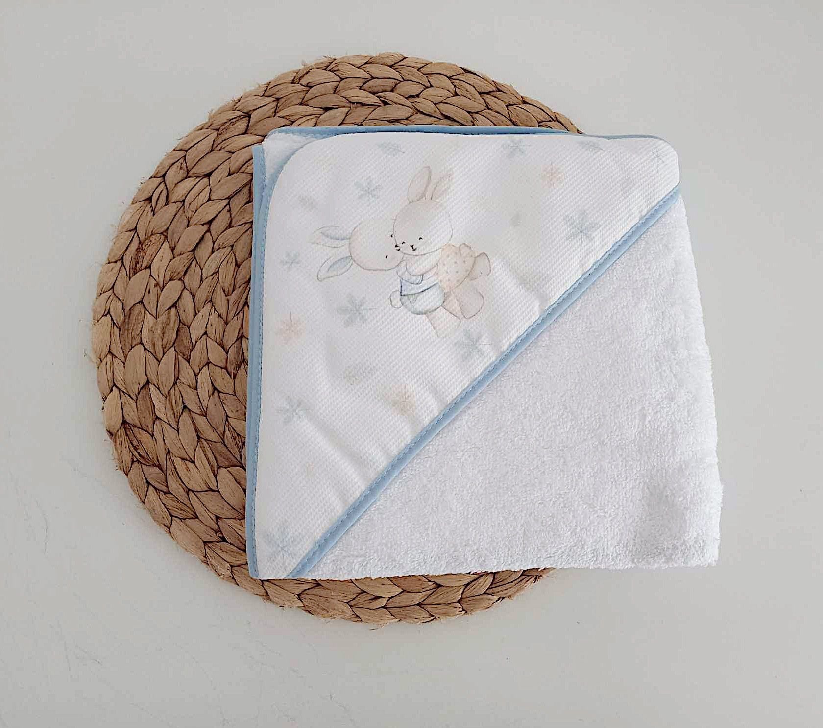 Toalha de banho para bebé Coelhinhos Azul