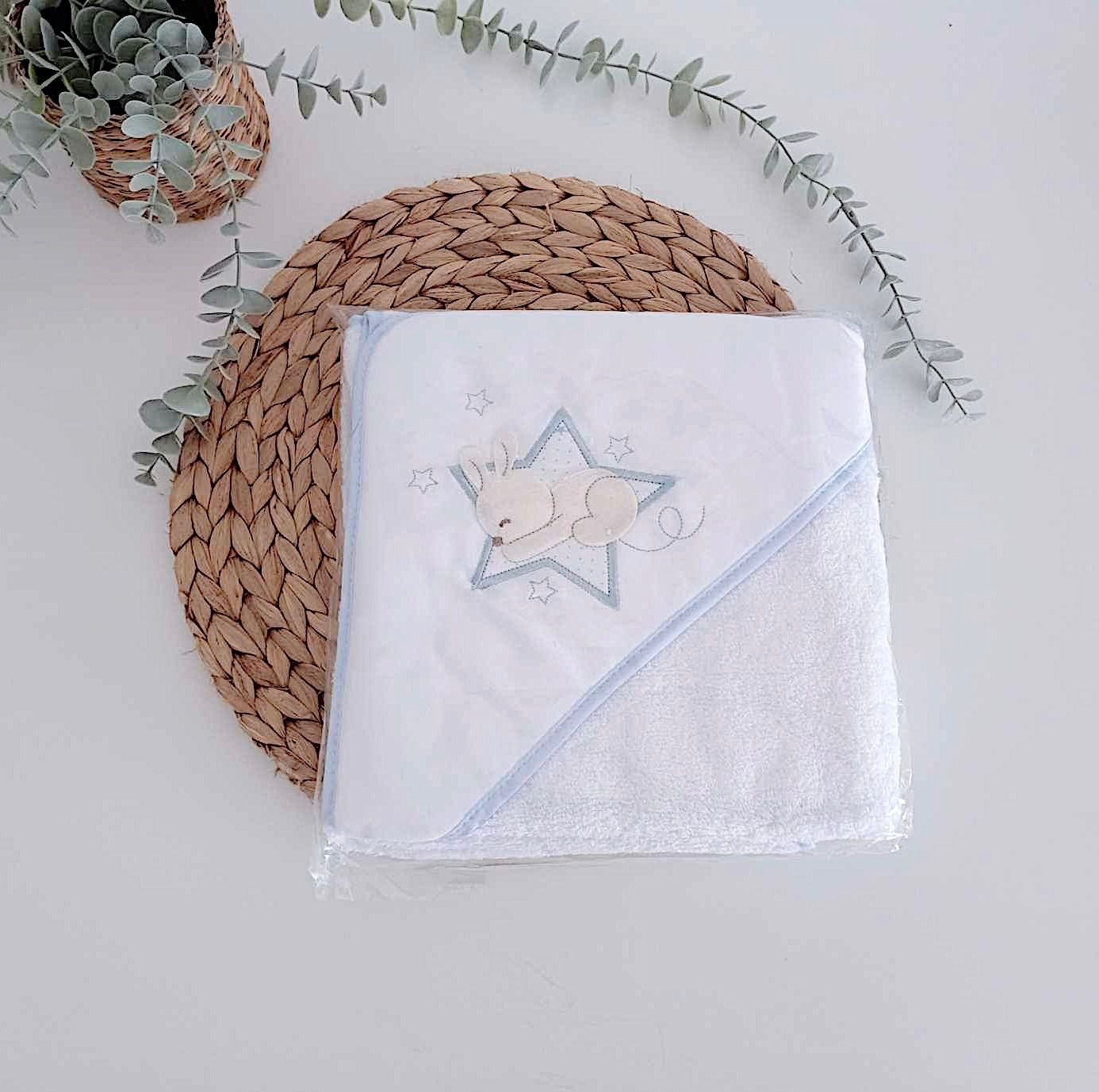 Toalha de banho para bebé Coelho Estrela Azul