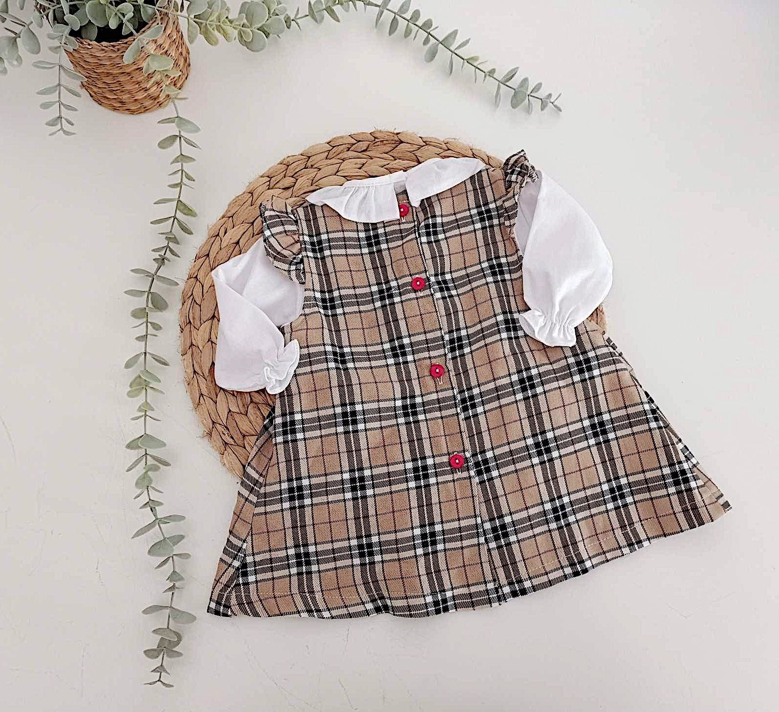 Vestido Xadrez Areia com Laço e Camisola