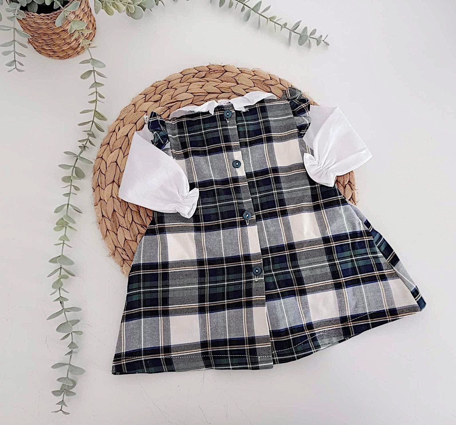 Vestido Xadrez Verde com Laço e Camisola