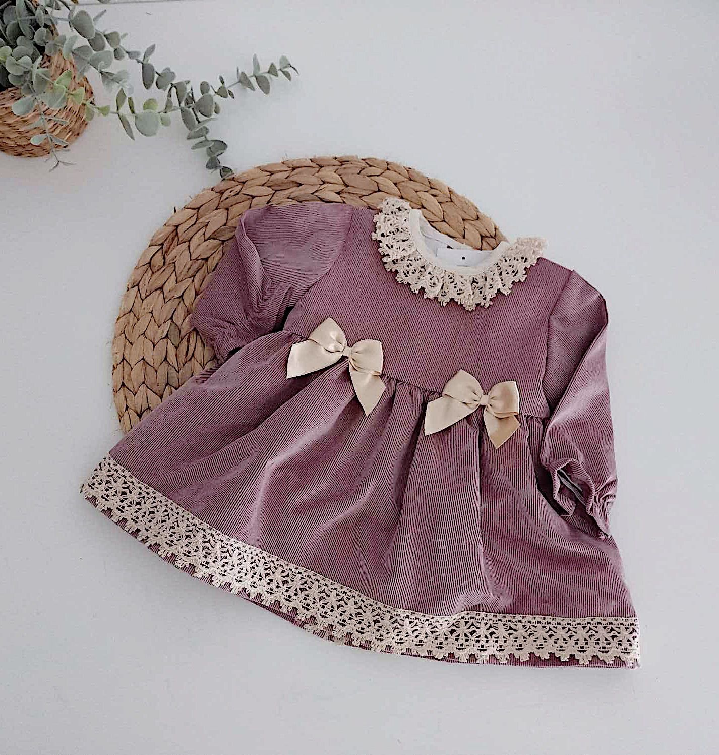 Vestido de Bombazine com 2 Laços Rosa Velho