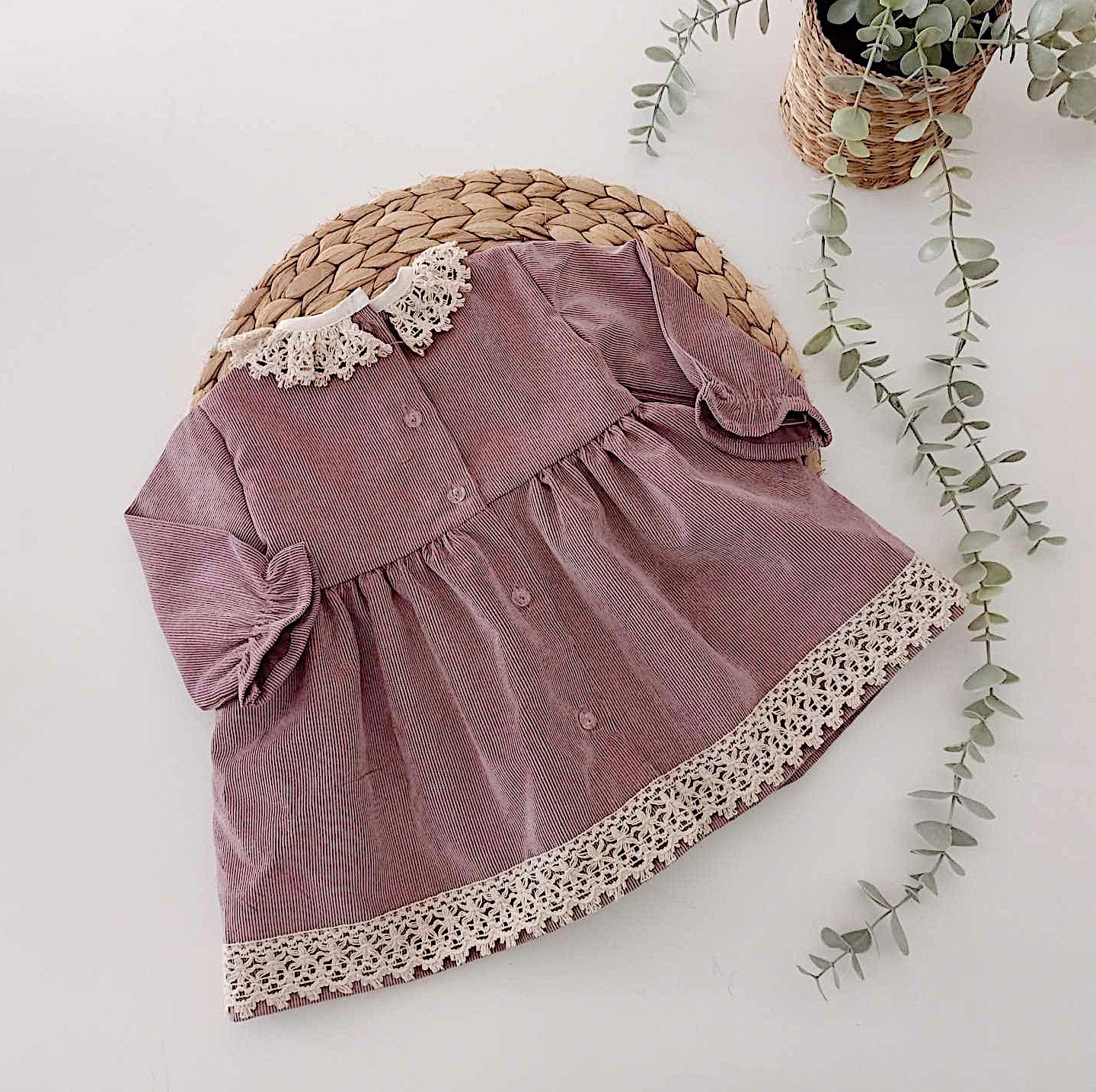 Vestido de Bombazine com 2 Laços Rosa Velho