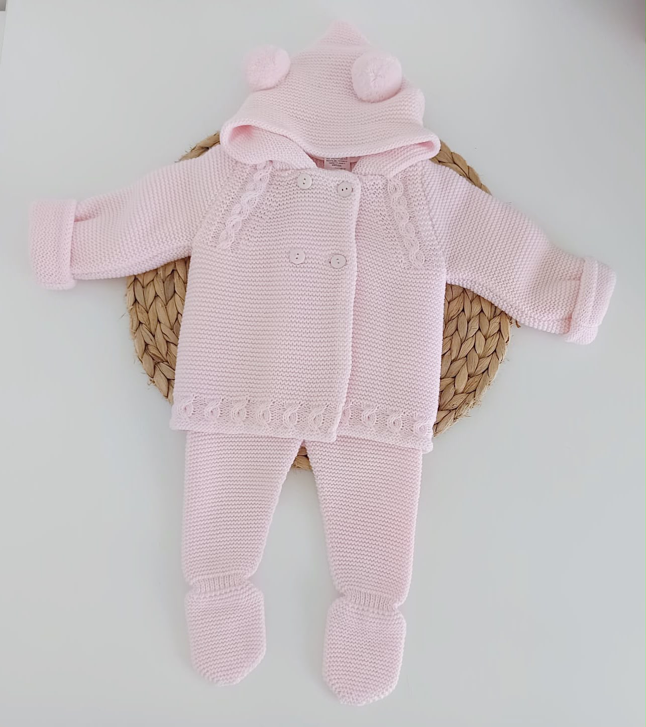 Conjunto de Malha Casaco Orelhas com Calças Rosa