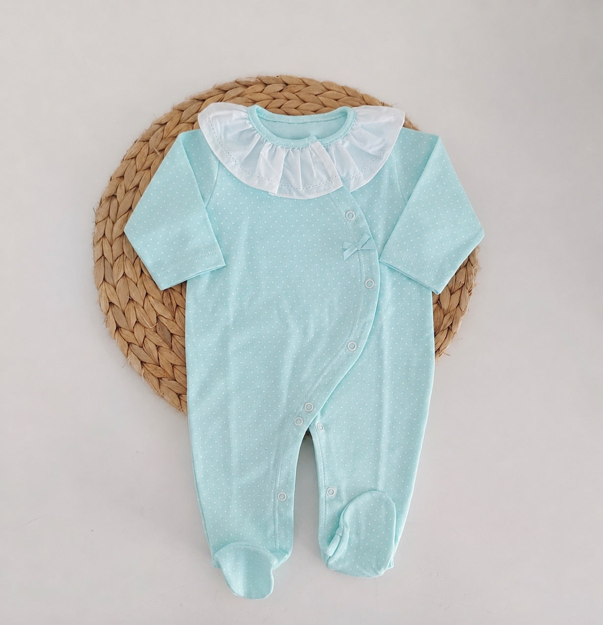 Babygrow Algodão Basic Gola Pintinhas Verde Água
