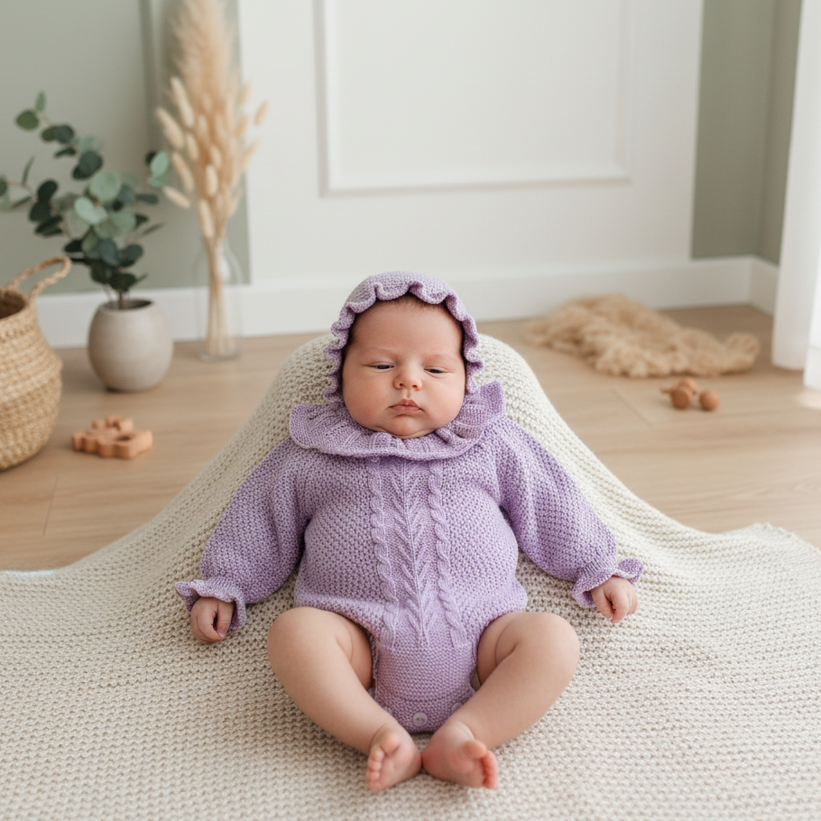 Fofo de Malha Gola com Touca Lilás