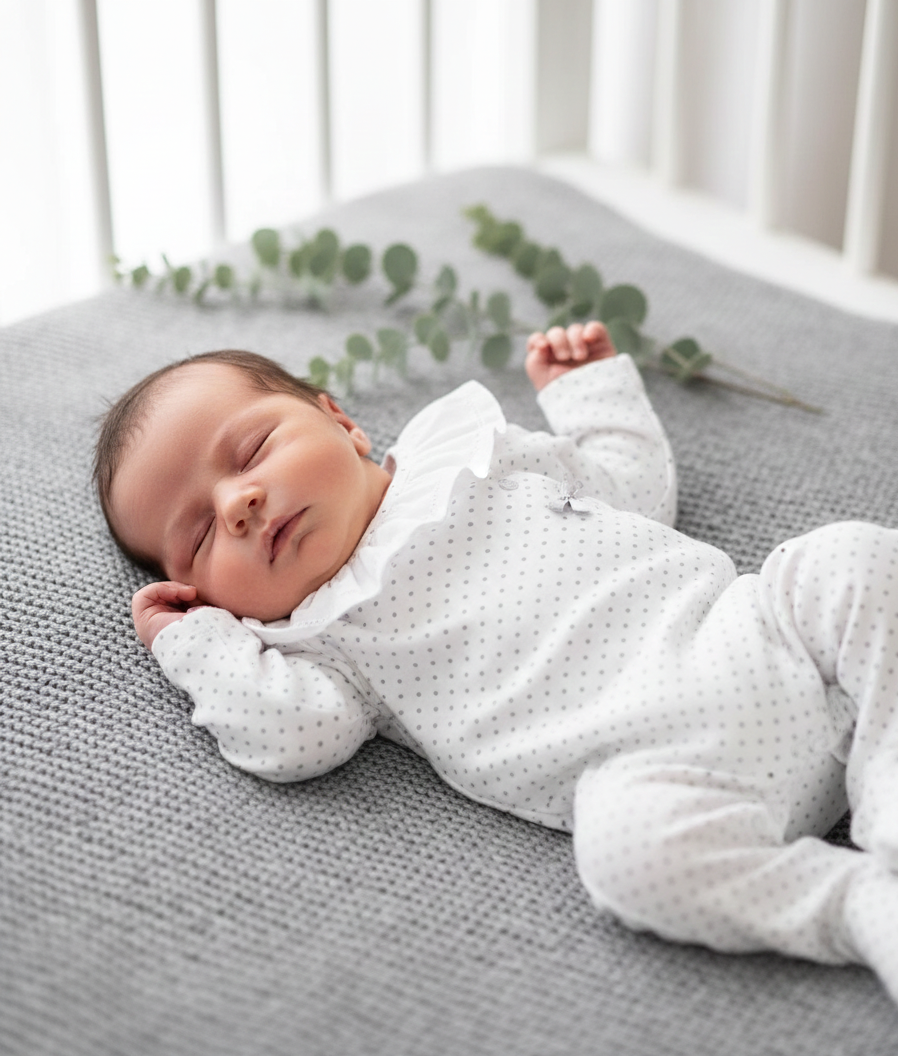 Babygrow Veludo Gola Pintinhas Cinza