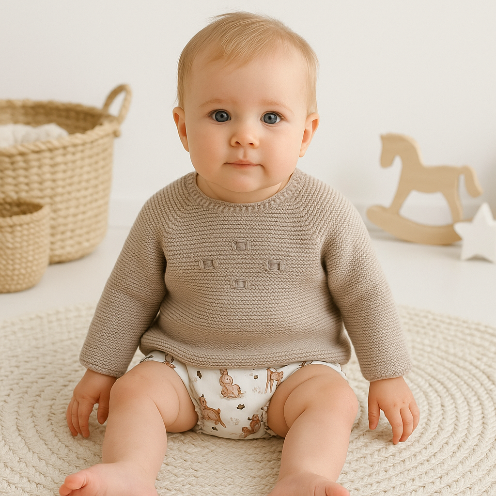 Tapa Fraldas com Camisola de Malha Coelhinhos Areia