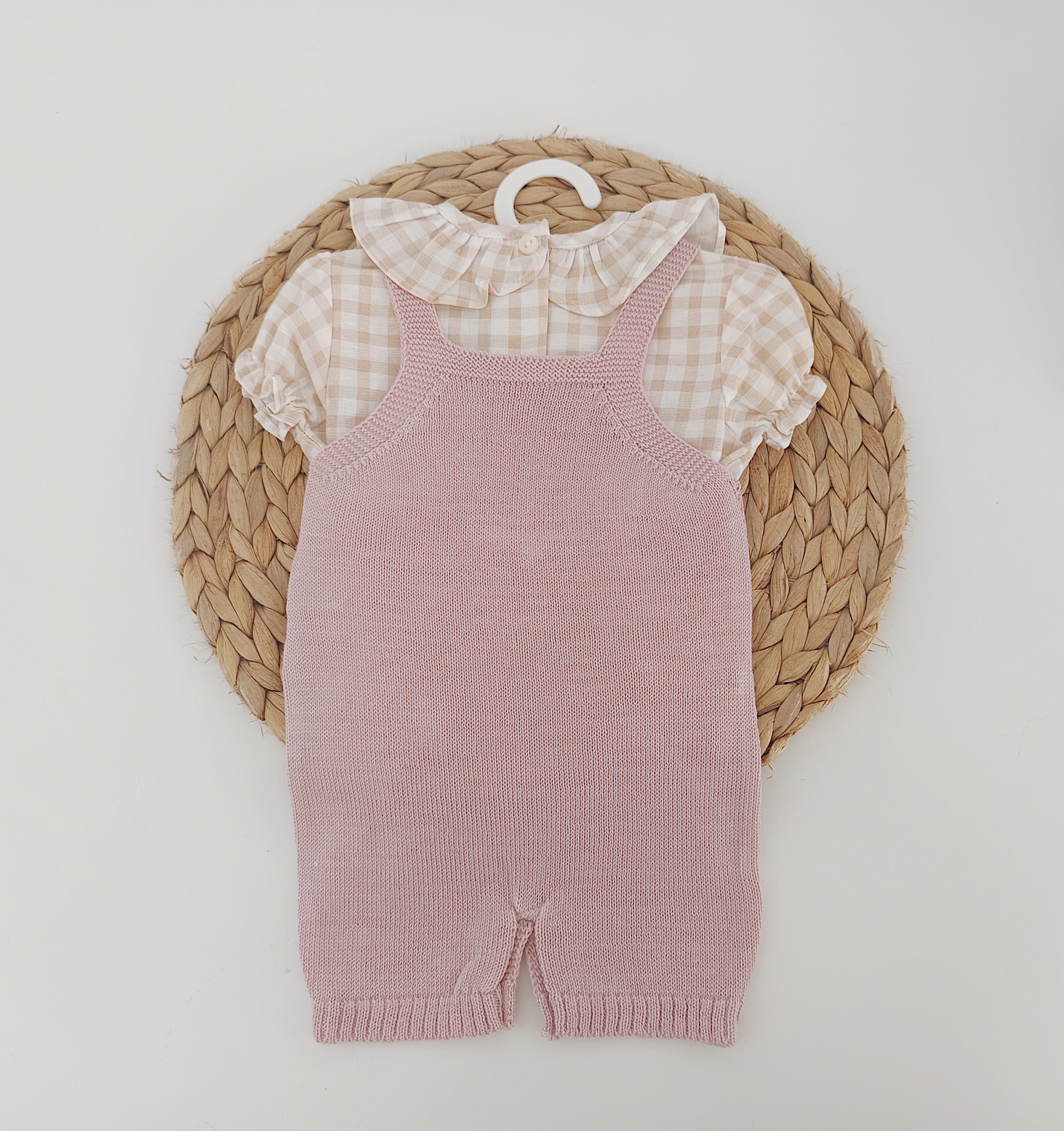 Macacão de Malha Bolso com camisa xadrez Rosa Velho