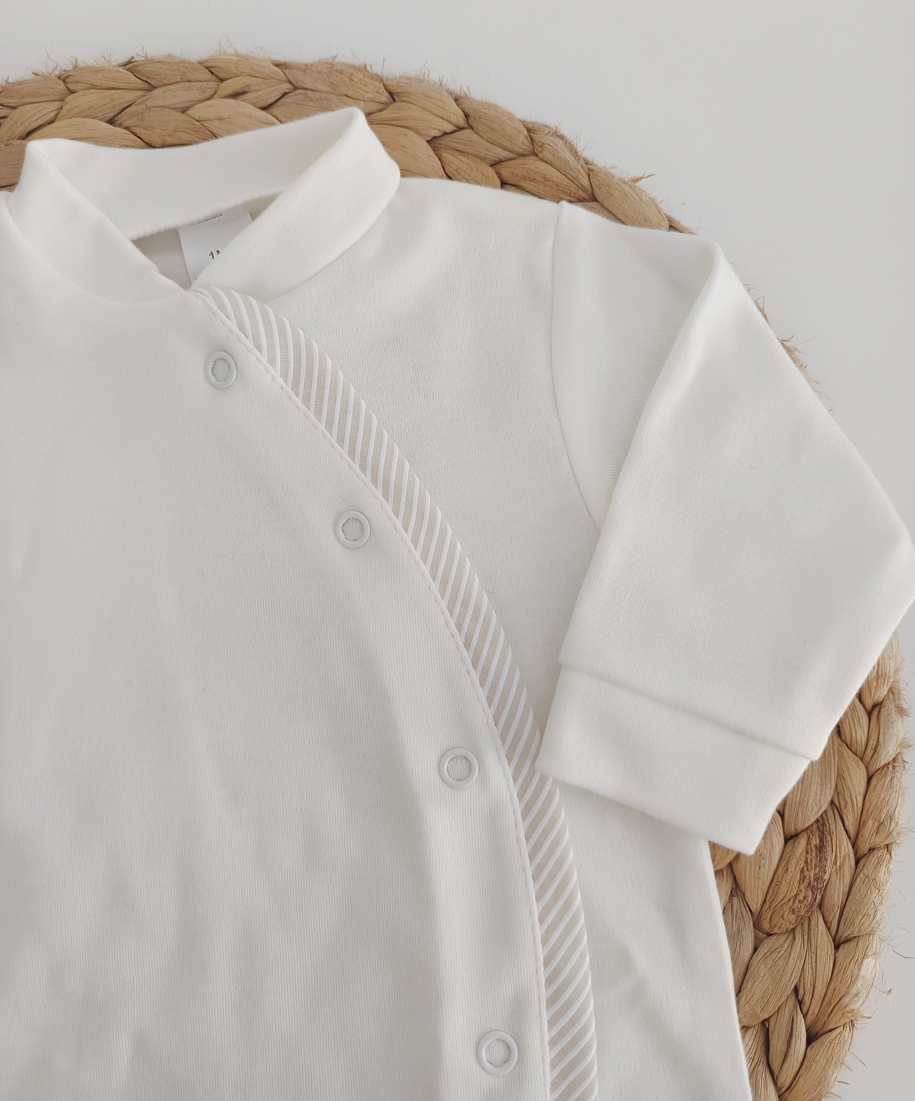 Babygrow Algodão Folho Riscas Pérola