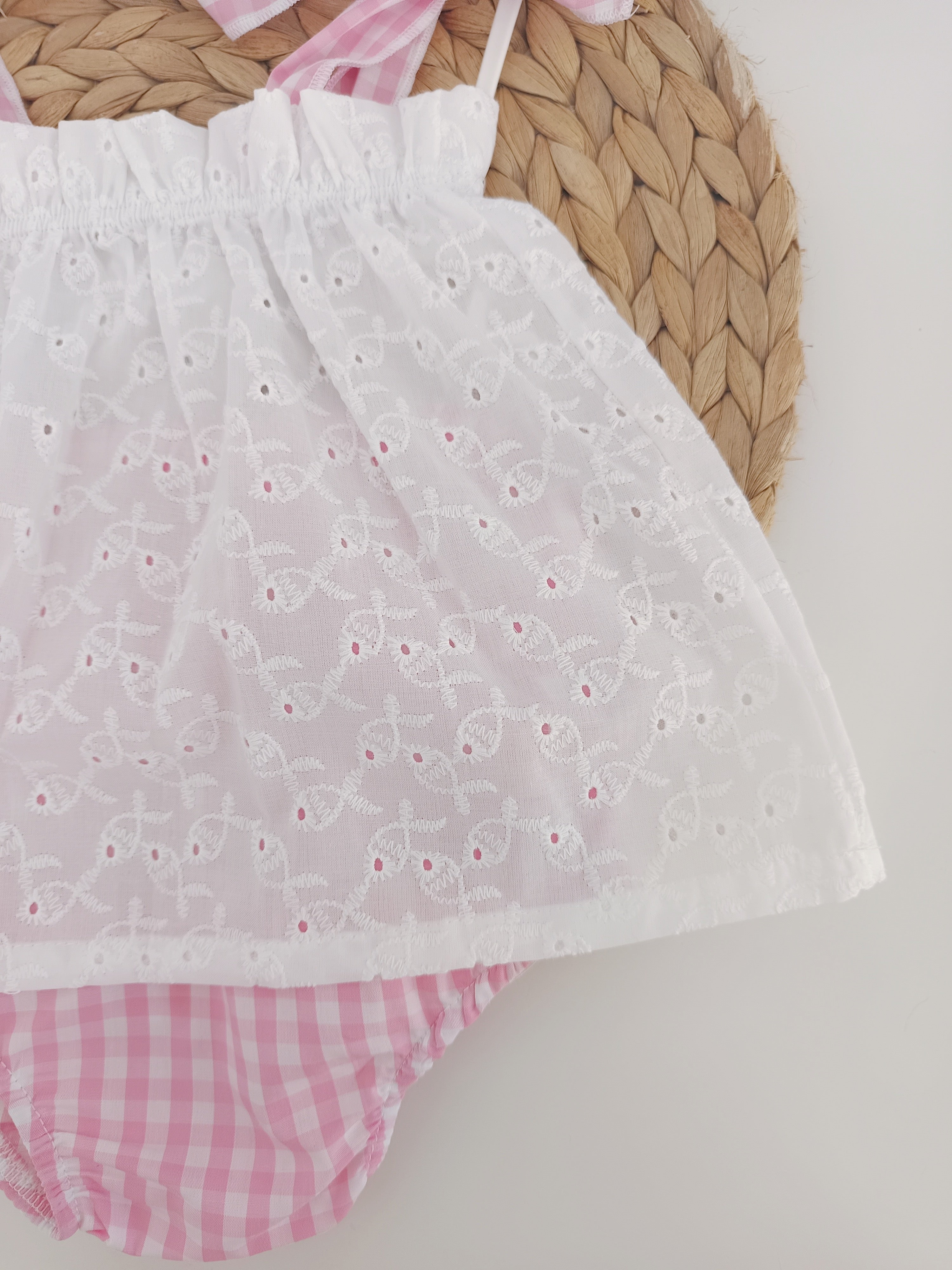 Fofo Xadrez Laços com Blusa Rosa