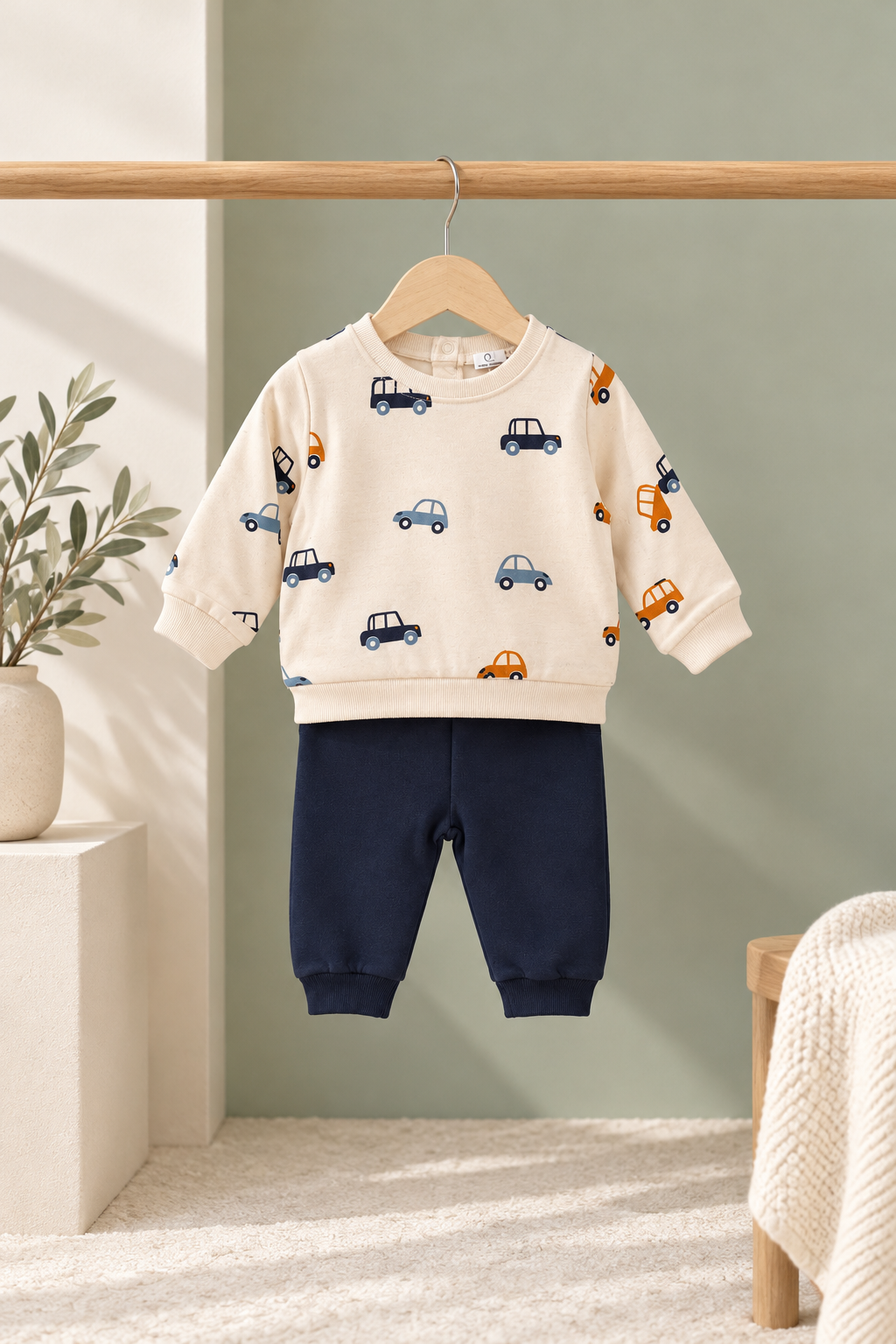 Conjunto de Calças e Camisola Carrinhos Marinho