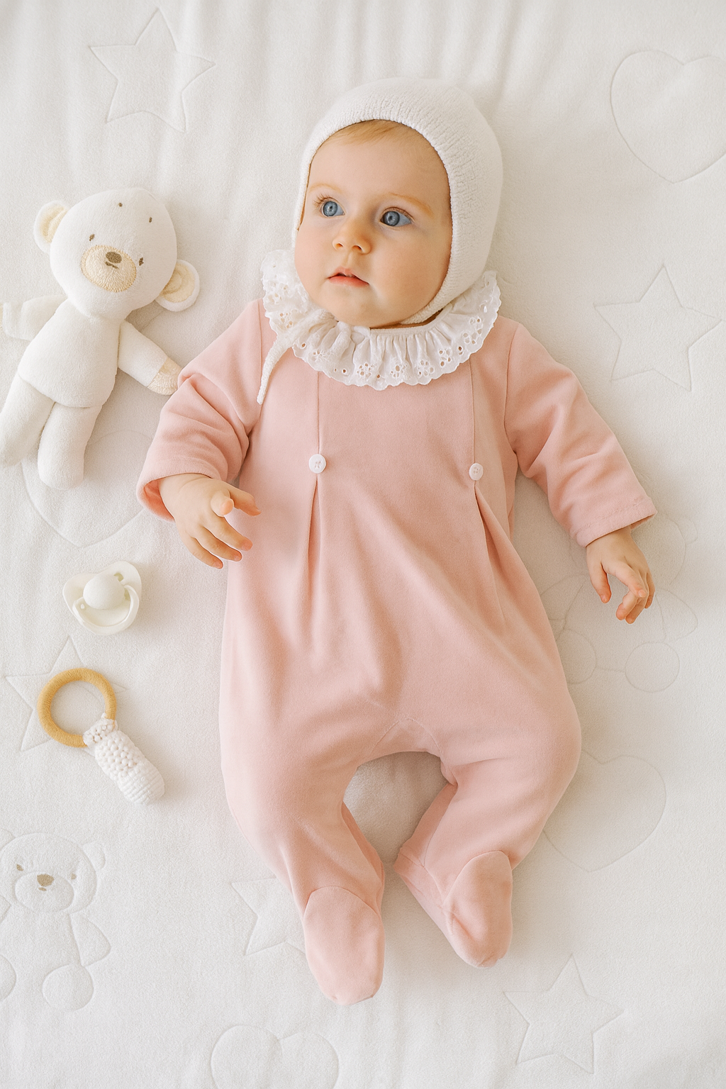 Babygrow Veludo Com Botões Flor e Gola De Folho Rosa Velho