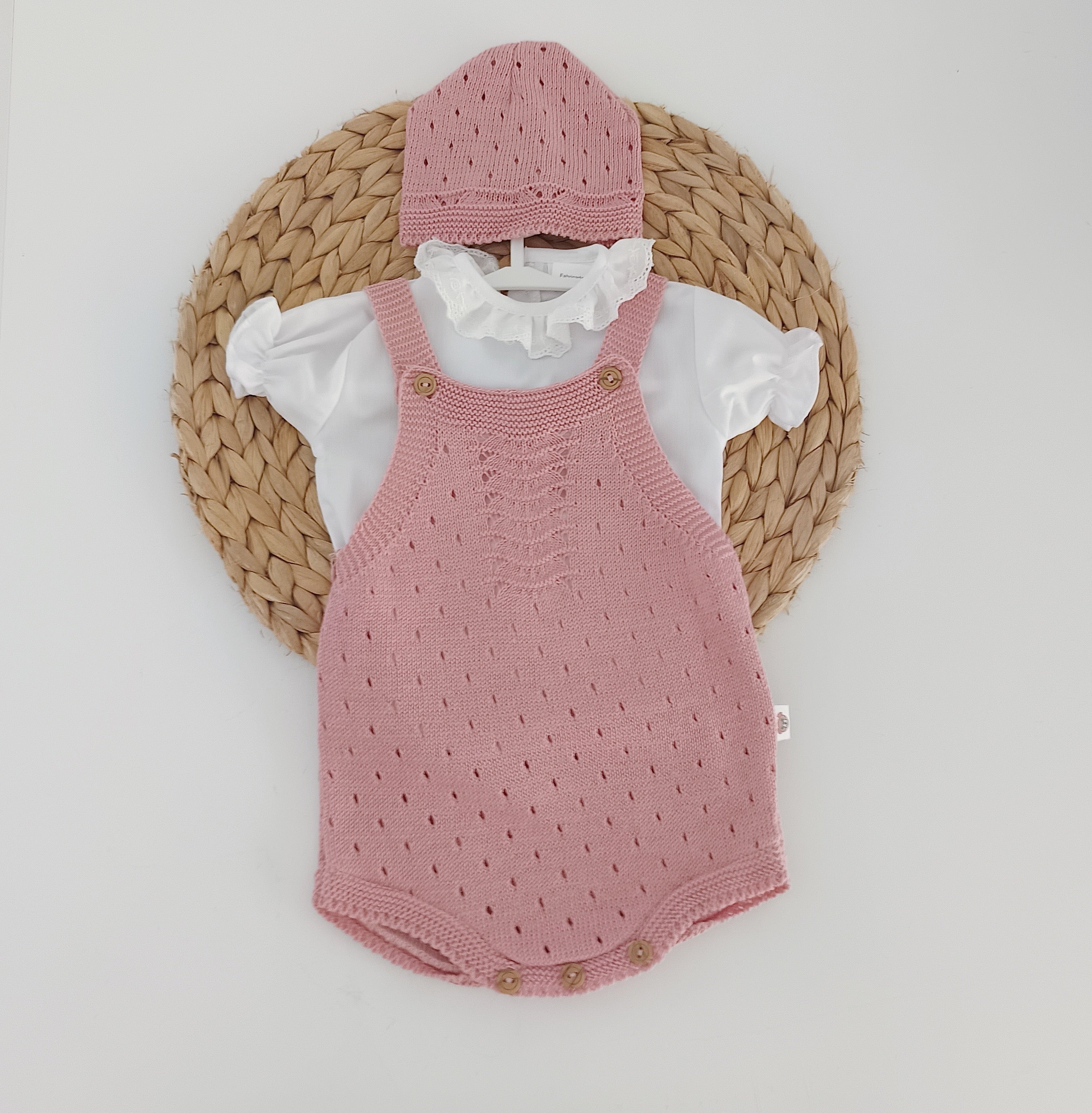 Fofo de Malha com Blusa Gola Folho Manga Curta e Gorro Rosa Velho