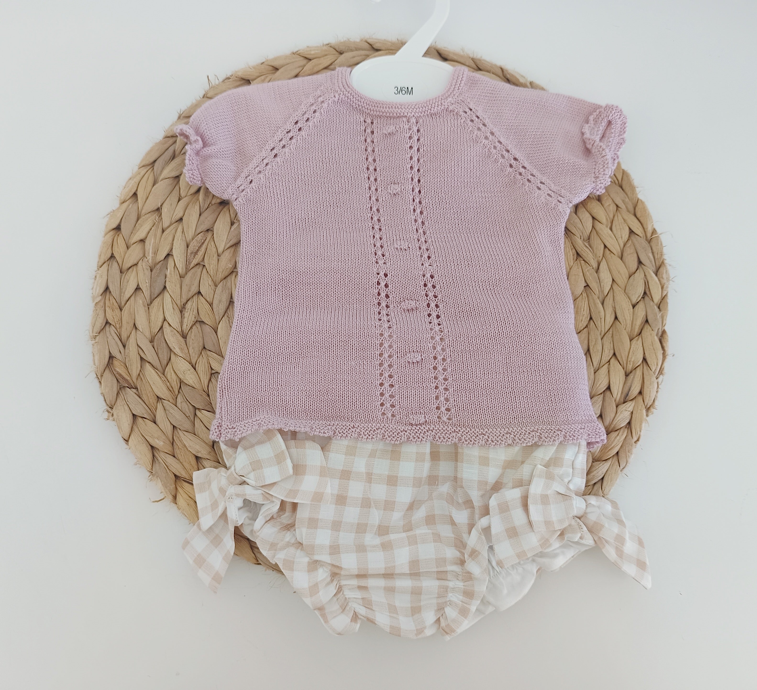 Tapa Fraldas Xadrez com Camisola Manga Curta Rosa Velho