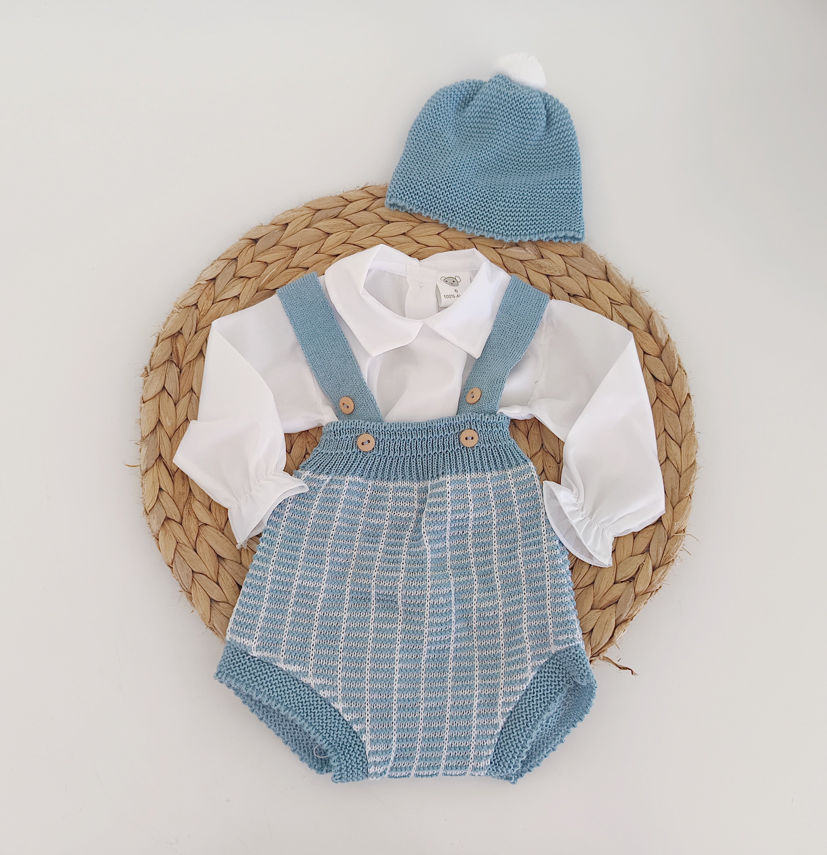 Fofo de Malha Trança Pompons com Camisa Gola Bico Jeans