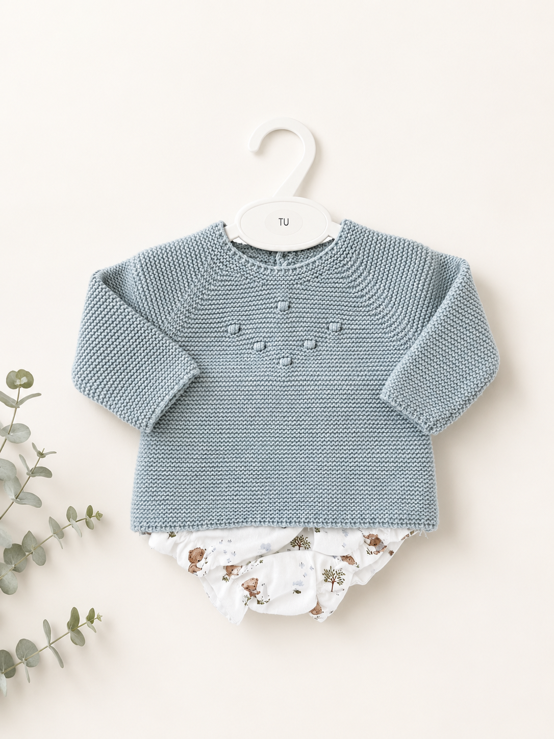 Tapa Fraldas com Camisola de Malha Ursos Azul