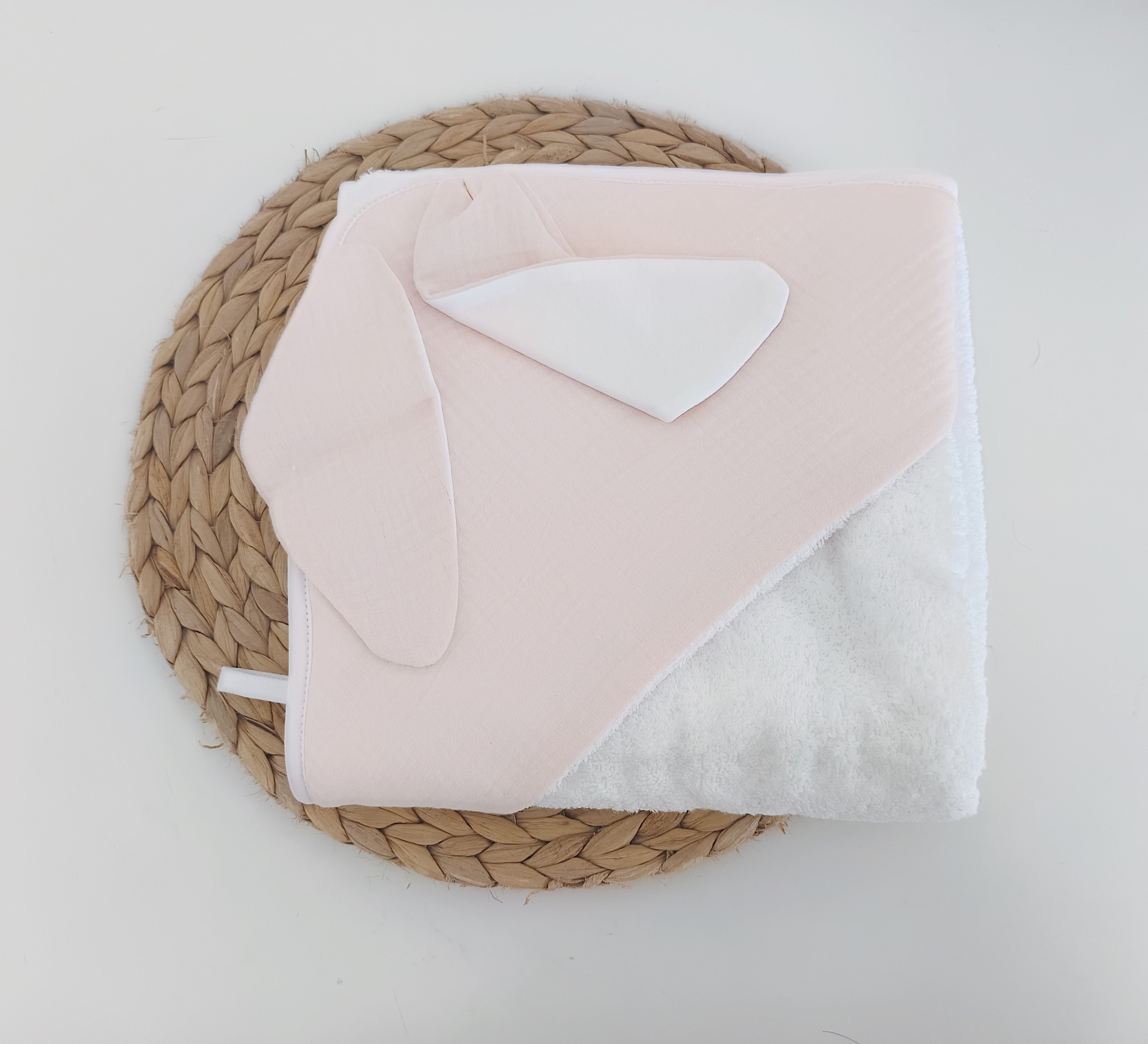 Toalha de banho para Bebé com Capuz de Musselina e Orelhas Coelho Rosa