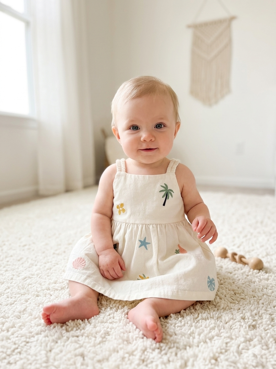 Vestido com Duas Alças Animais do Mar branco
