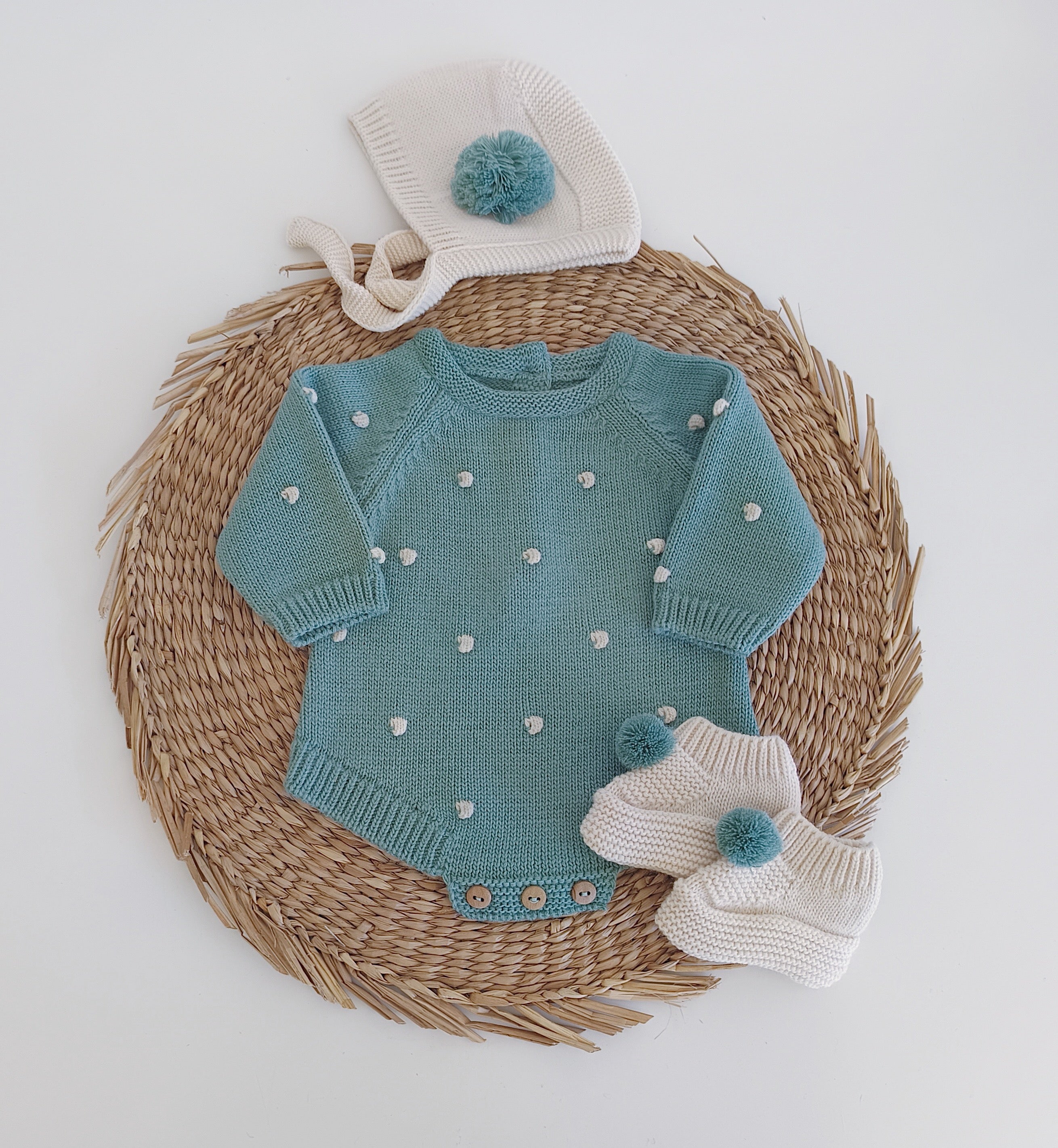 Fofo de Malha Pompons com touca e carapins Verde