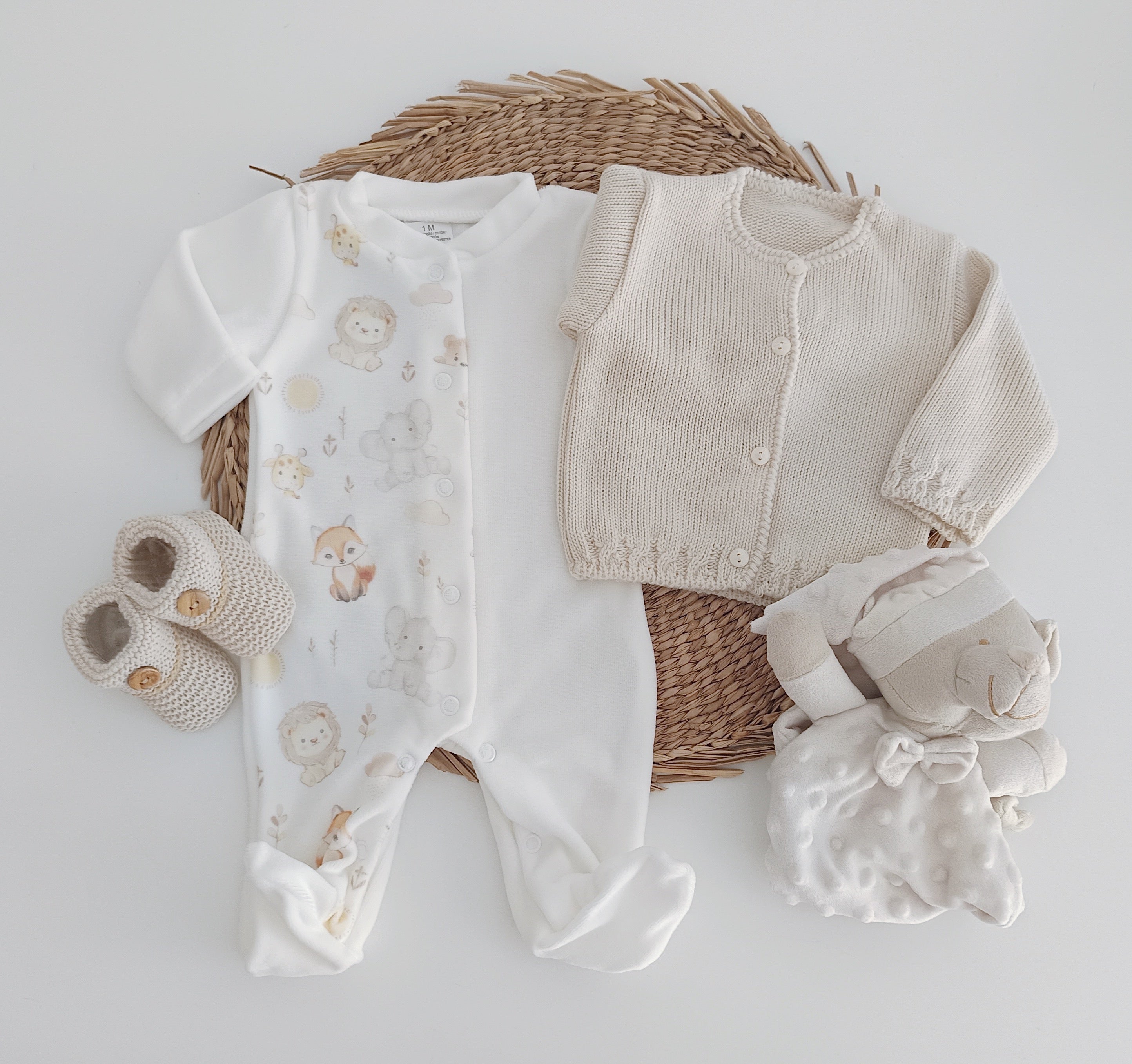 Conjunto para Bebé Babygrow casaco carapins e Doudou Selva Pérola